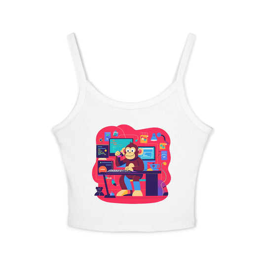 Playful Monkey Graphic Spaghetti Strap Tank Top - Fun Casual Wear, Summer Beach, Gift for Animal Lovers, Cute Pajama Top, Creative [...]