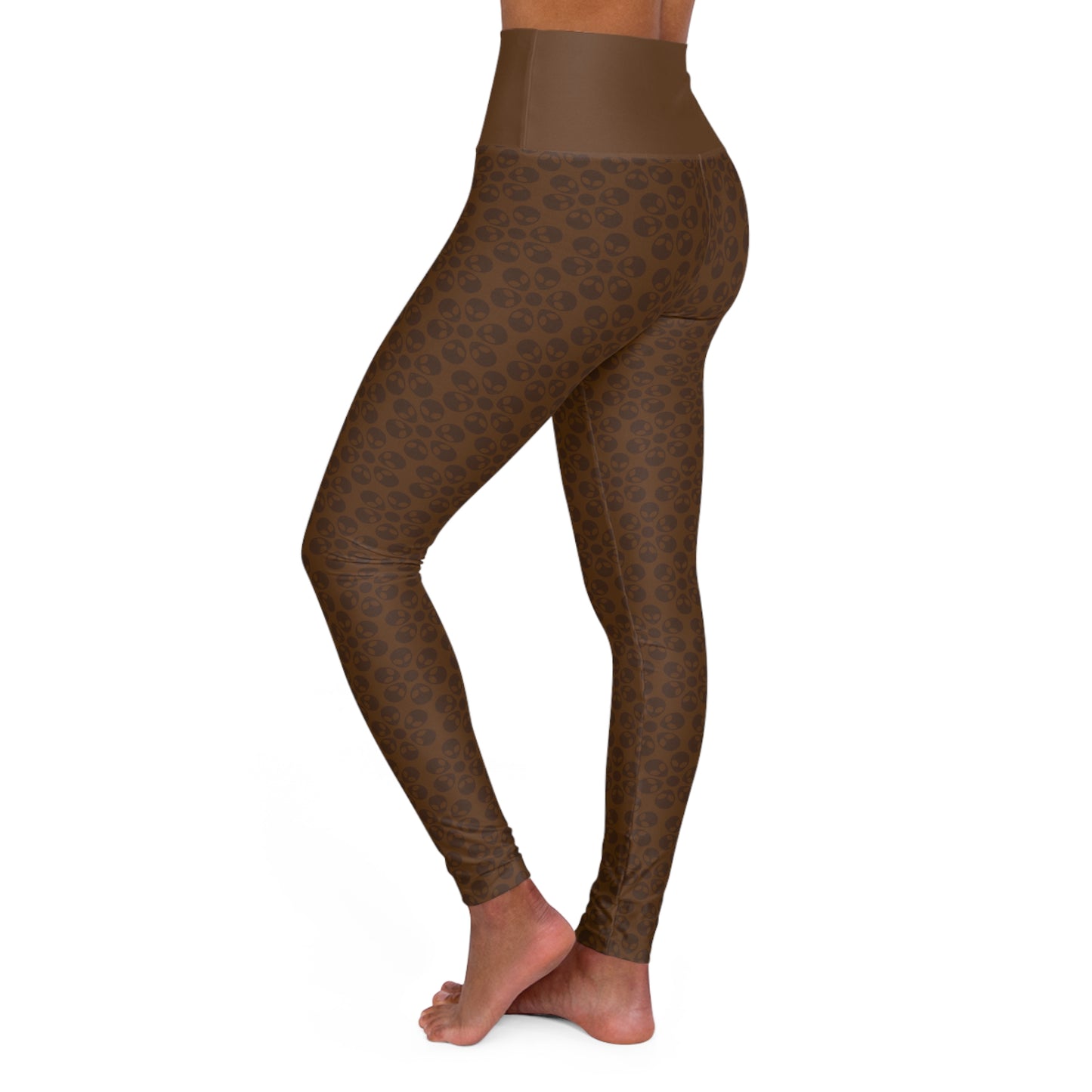 Stylish High Waisted Yoga Leggings Activewear Fitness Leggings Workout Pants Gift for Her Yoga Apparel Alien Flowers Brown