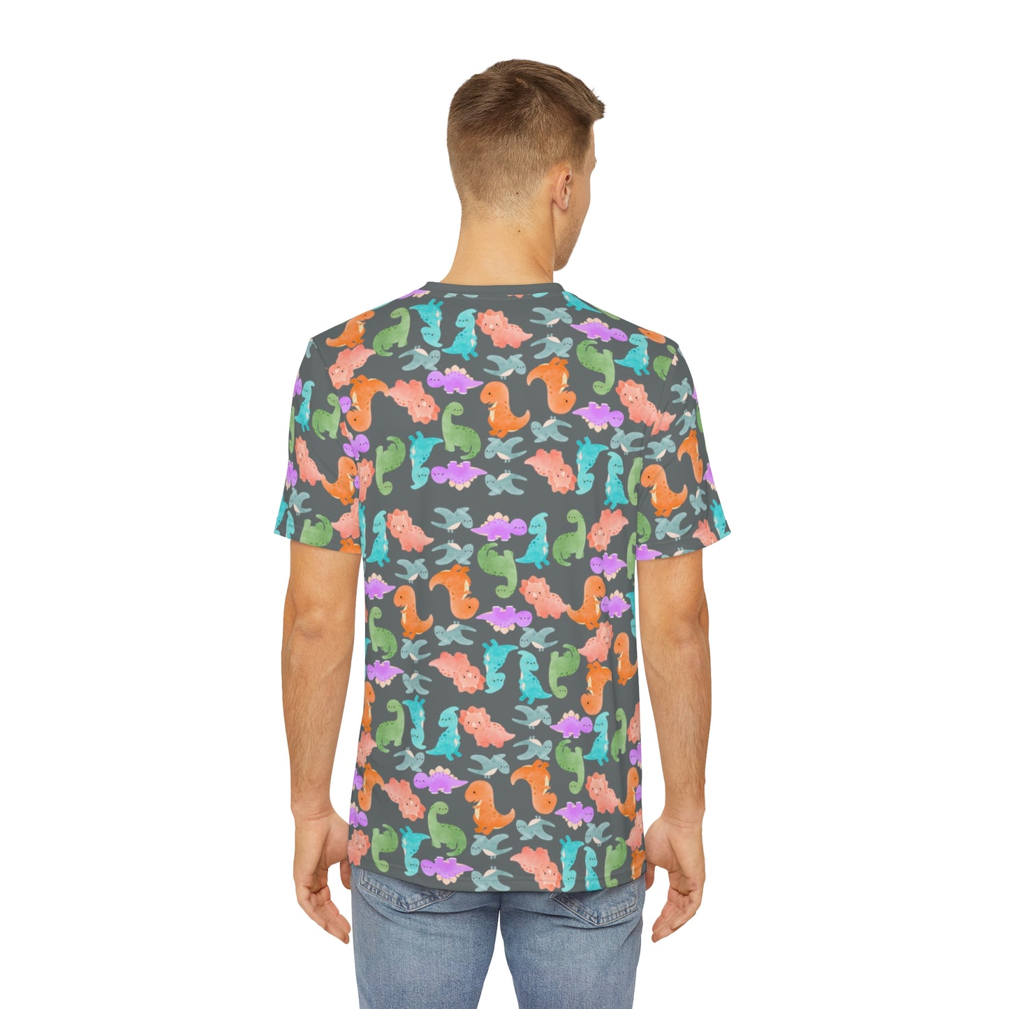 Colorful Dino Tee  Fun Playful Shirt for Ocean Lovers Casual Wear Summer Outfits Beach Activities Gifts for Him Rainbow Dinos Dark Grey