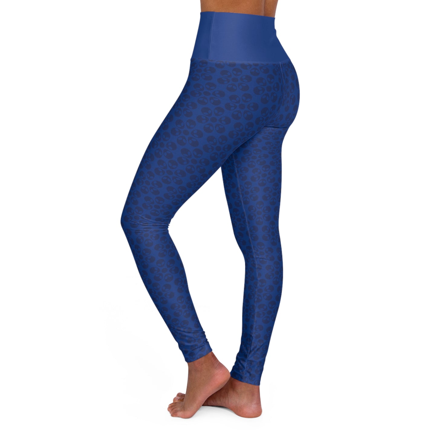 Stylish High Waisted Yoga Leggings Activewear Fitness Leggings Workout Pants Gift for Her Yoga Apparel Alien Flowers Dark Blue