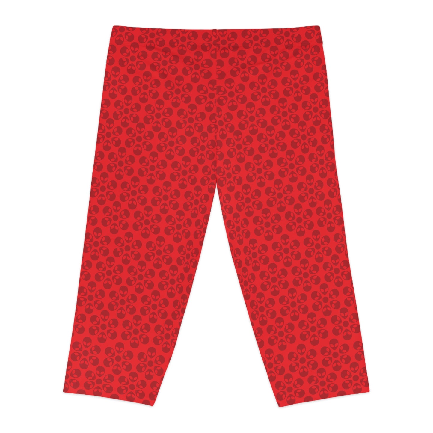 Womens Capri Leggings Alien Flowers Red