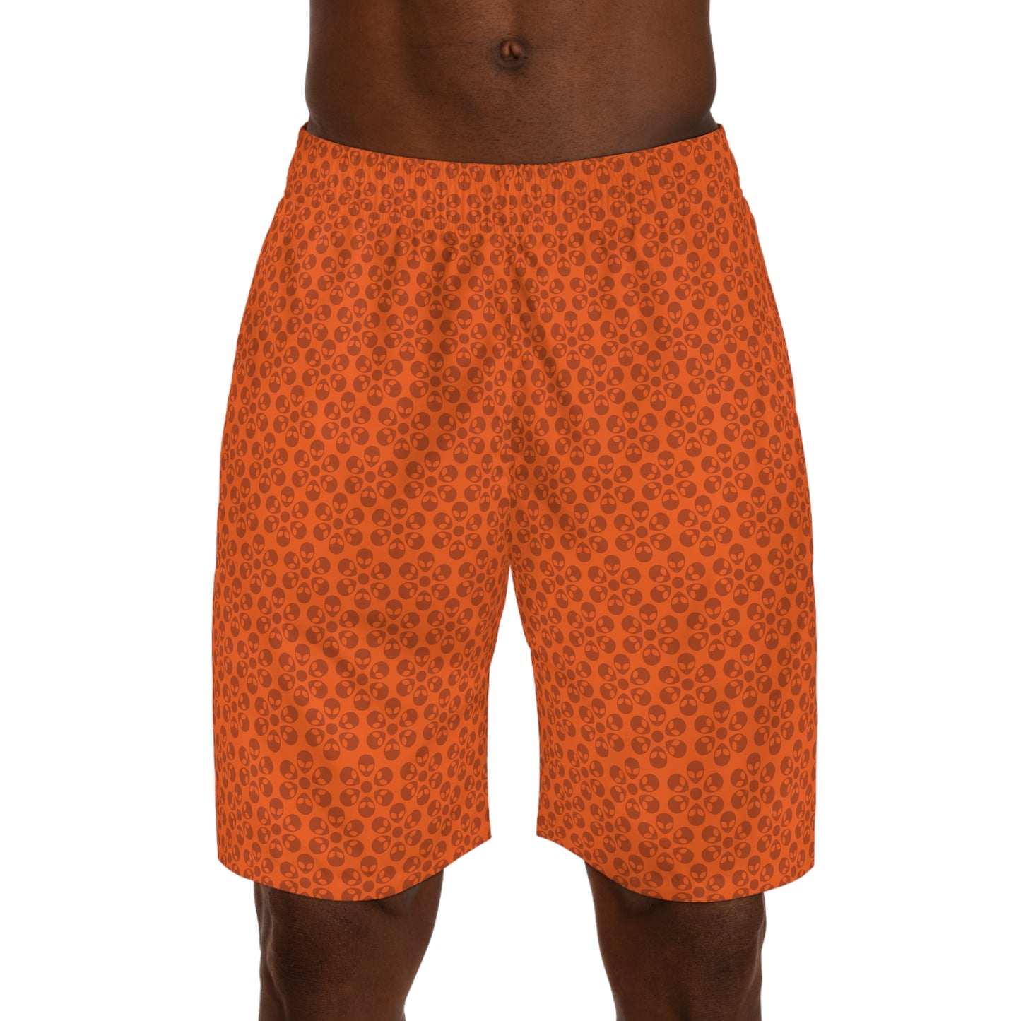 Mens Jogger Shorts  Alien Flowers Orange