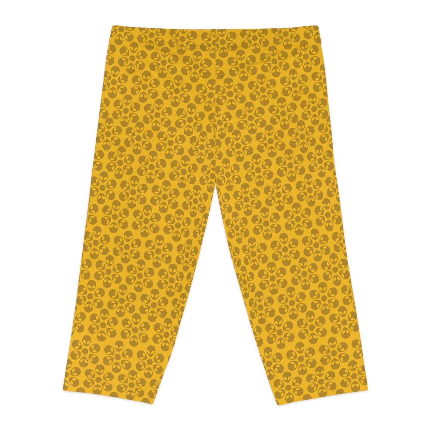 Womens Capri Leggings Alien Flowers Yellow