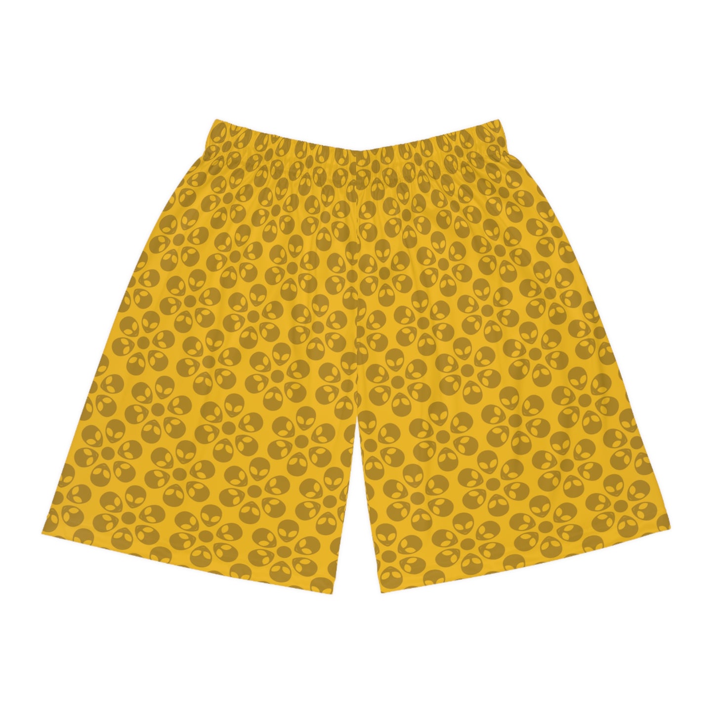 Trendy Skull Pattern Basketball Shorts Summer Activewear Sports Apparel Casual Wear Beach Shorts Gift for Basketball Lovers Alien Flowers Yellow