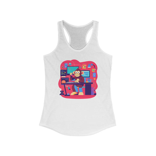 Cute Monkey Music Studio Racerback Tank, Funny Music Lover Shirt, Gift for Musicians, Summer Beach Top, Unique Women's Workout Tee