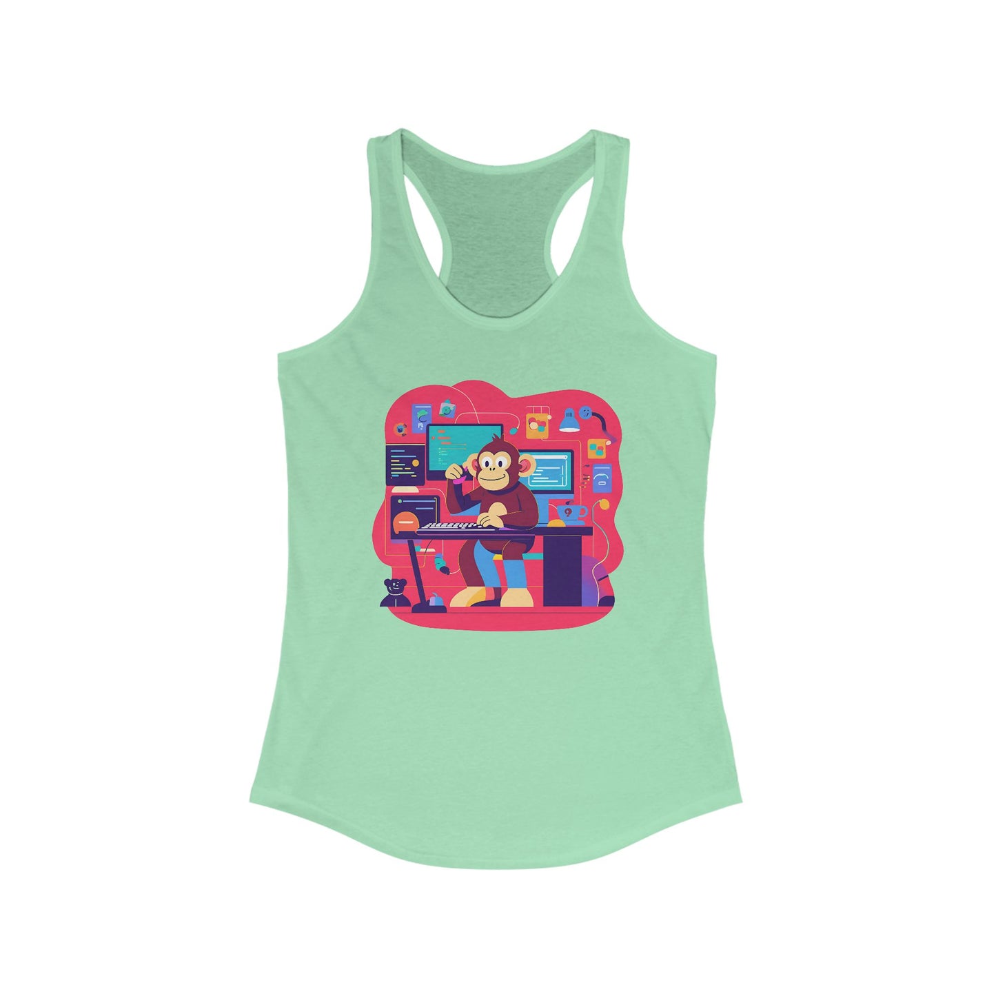 Cute Monkey Music Studio Racerback Tank, Funny Music Lover Shirt, Gift for Musicians, Summer Beach Top, Unique Women's Workout Tee