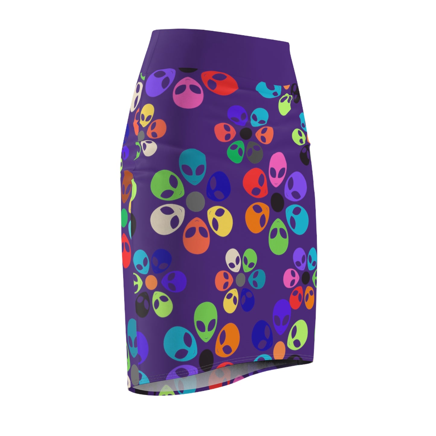 Colorful Alien Floral Womens Pencil Skirt Trendy Skirt for Spring Fashion Party Wear Festival Outfit Gift for Her Alien Rainbow Flowers Purple