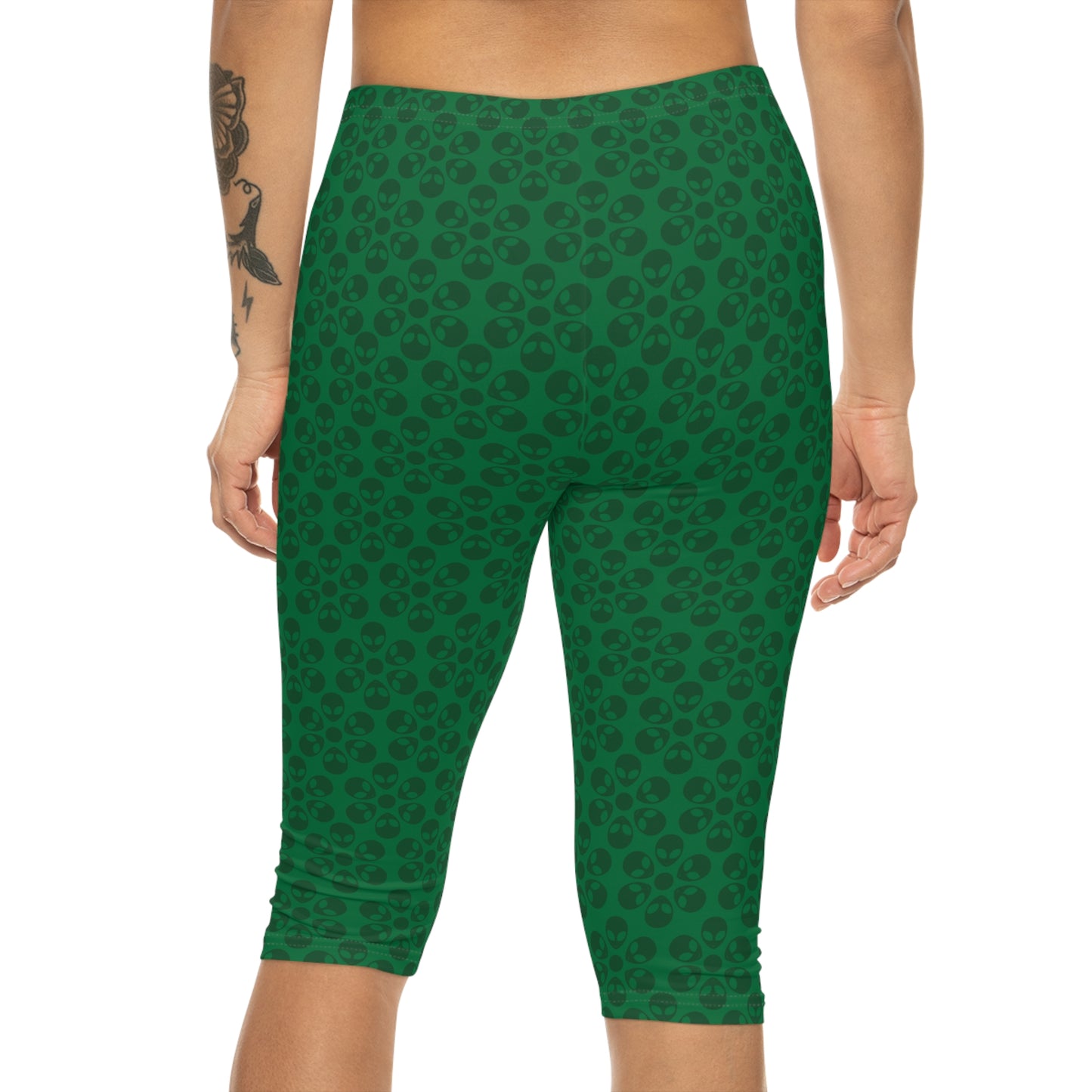 Women’s Capri Leggings Alien Flowers Dark Green