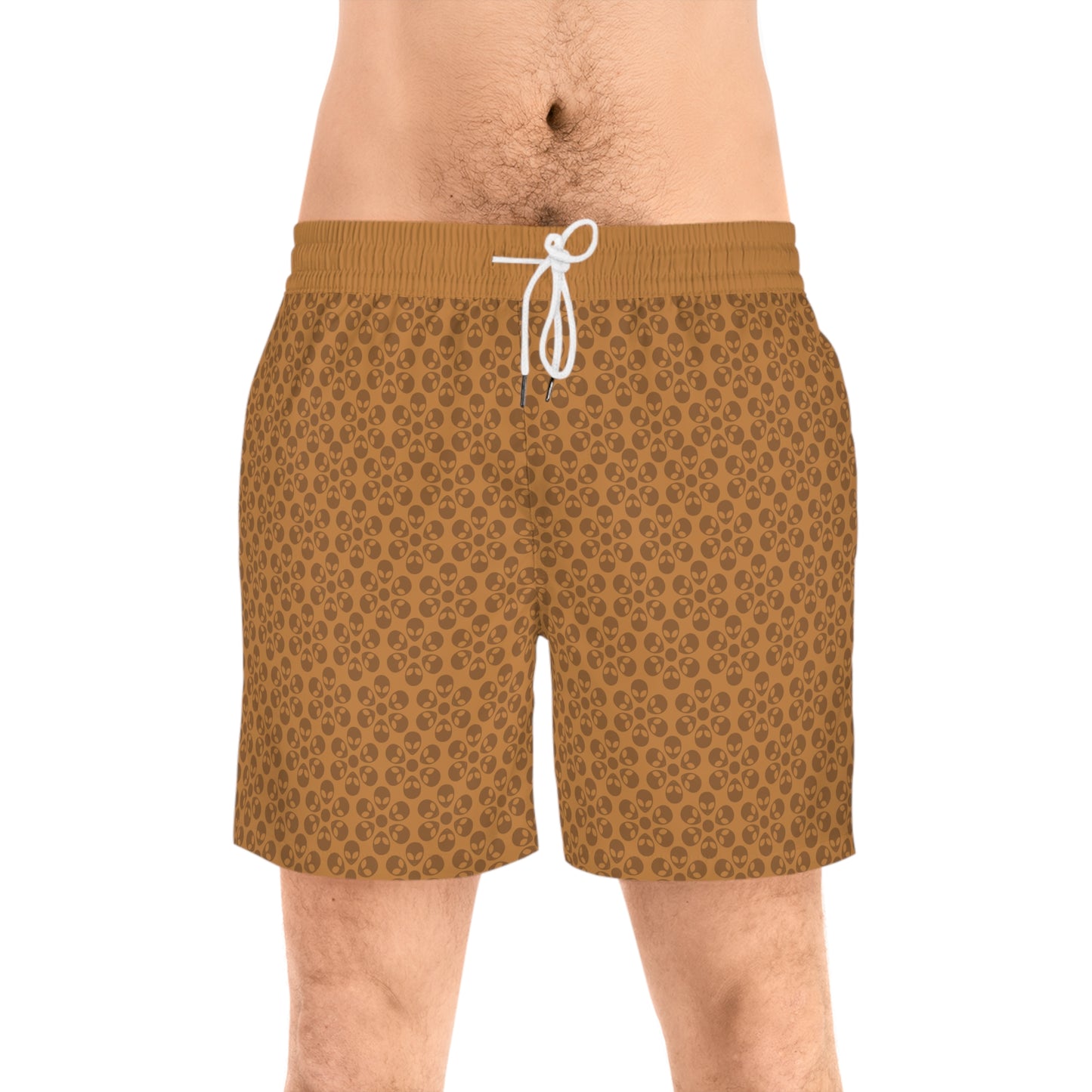Stylish Mens MidLength Swim Shorts Beachwear Vacation Essentials Poolside Comfort Summer Outfit Trendy Swimwear Alien Flowers Light Brown