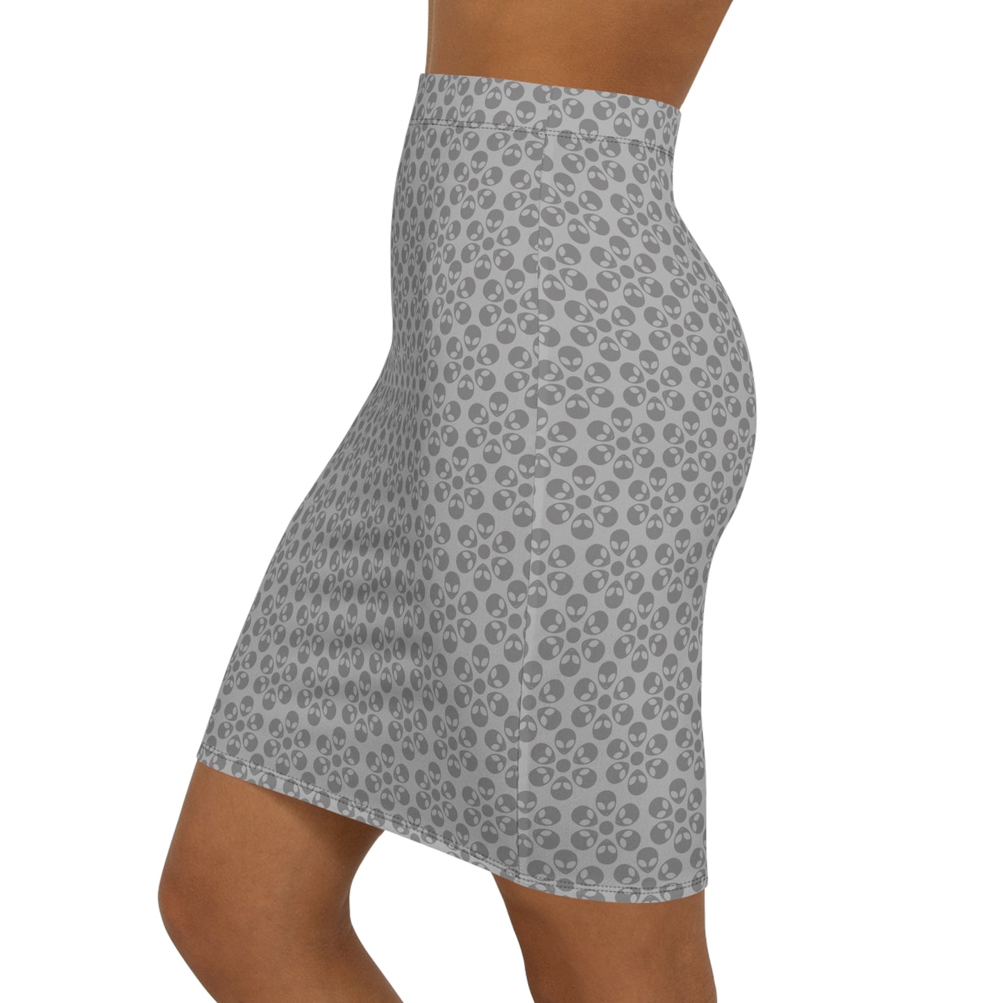Womens MidWaist Pencil Skirt  Alien Flowers Light Grey