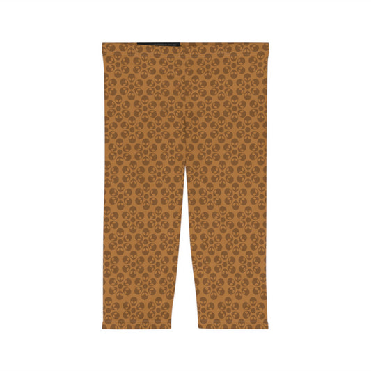 Women’s Capri Leggings Alien Flowers Light Brown