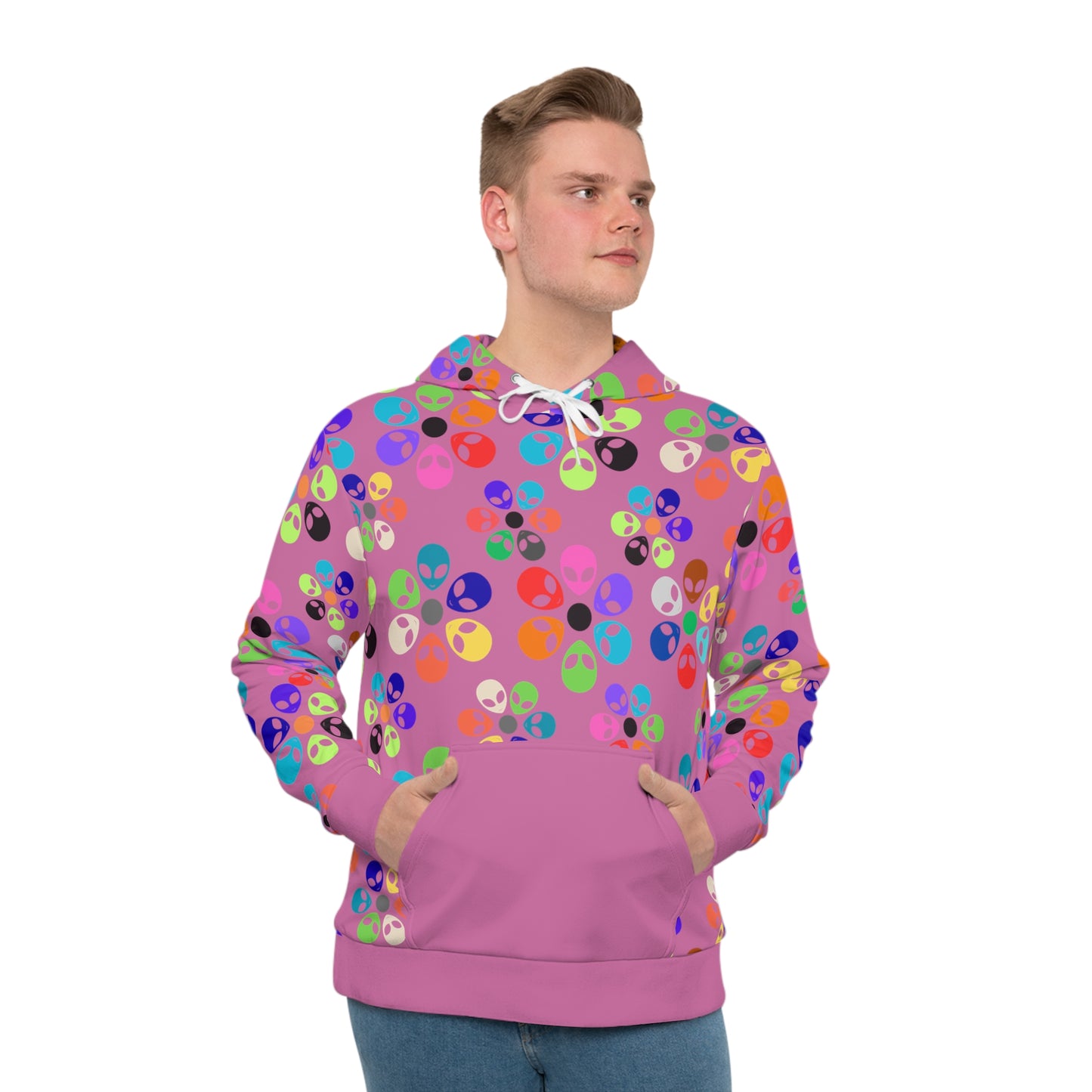 Mens Hoodie Alien Rainbow Flowers Light Pink