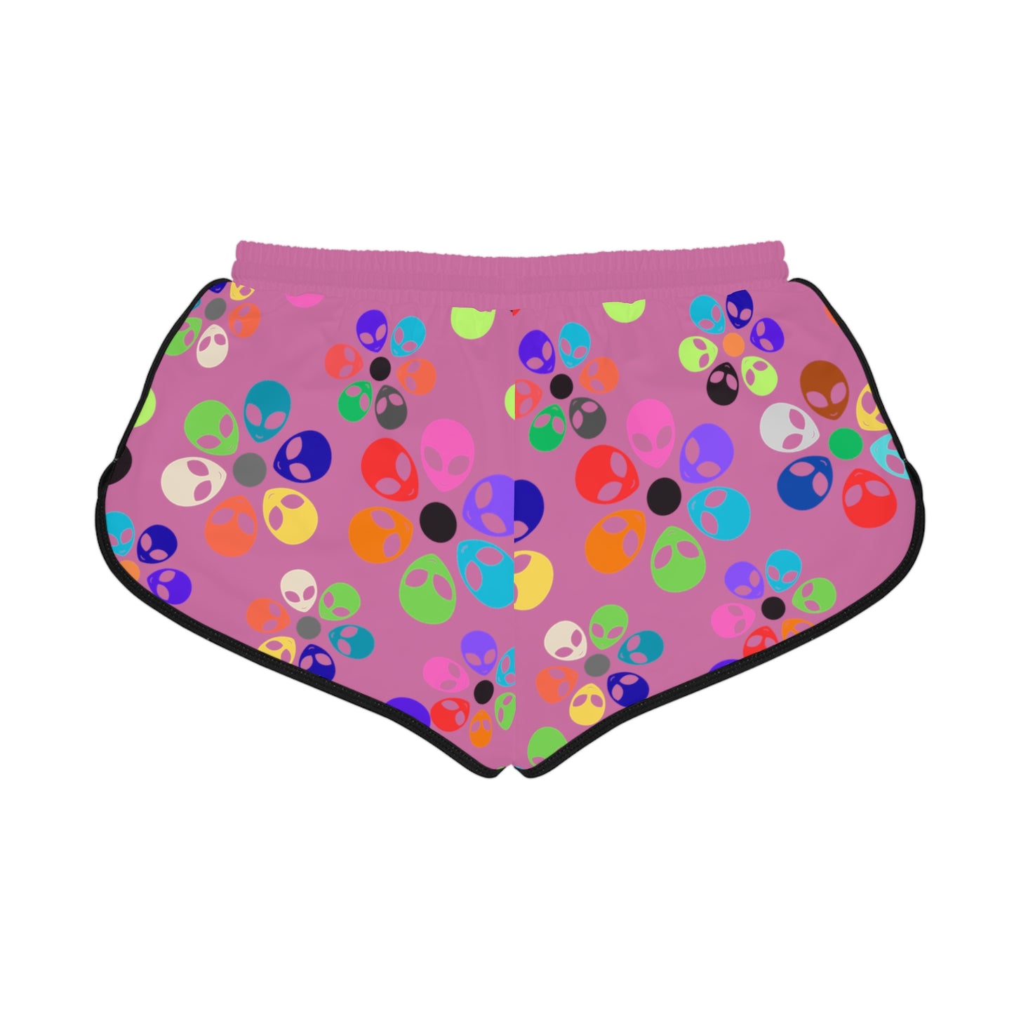Colorful Alien Flower Print Womens Relaxed Shorts Summer Loungewear Beachwear Festival Outfit Casual Comfort Alien Rainbow Flowers Light Pink