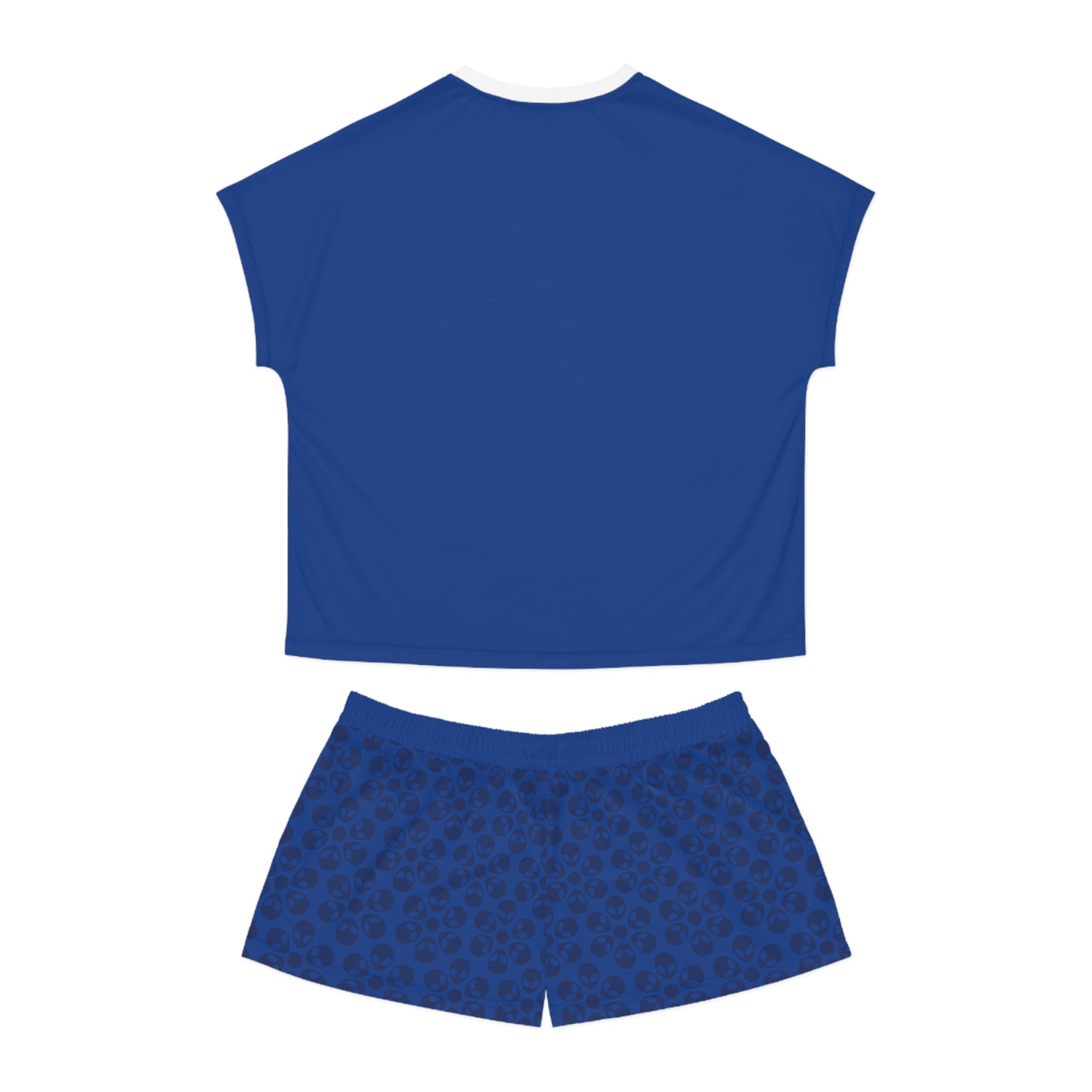 Stylish Womens Pajama Set Cozy Sleepwear AOP Floral Print Perfect for Lounging Gift for Her Summer Nights Relaxation Alien Flowers Dark Blue