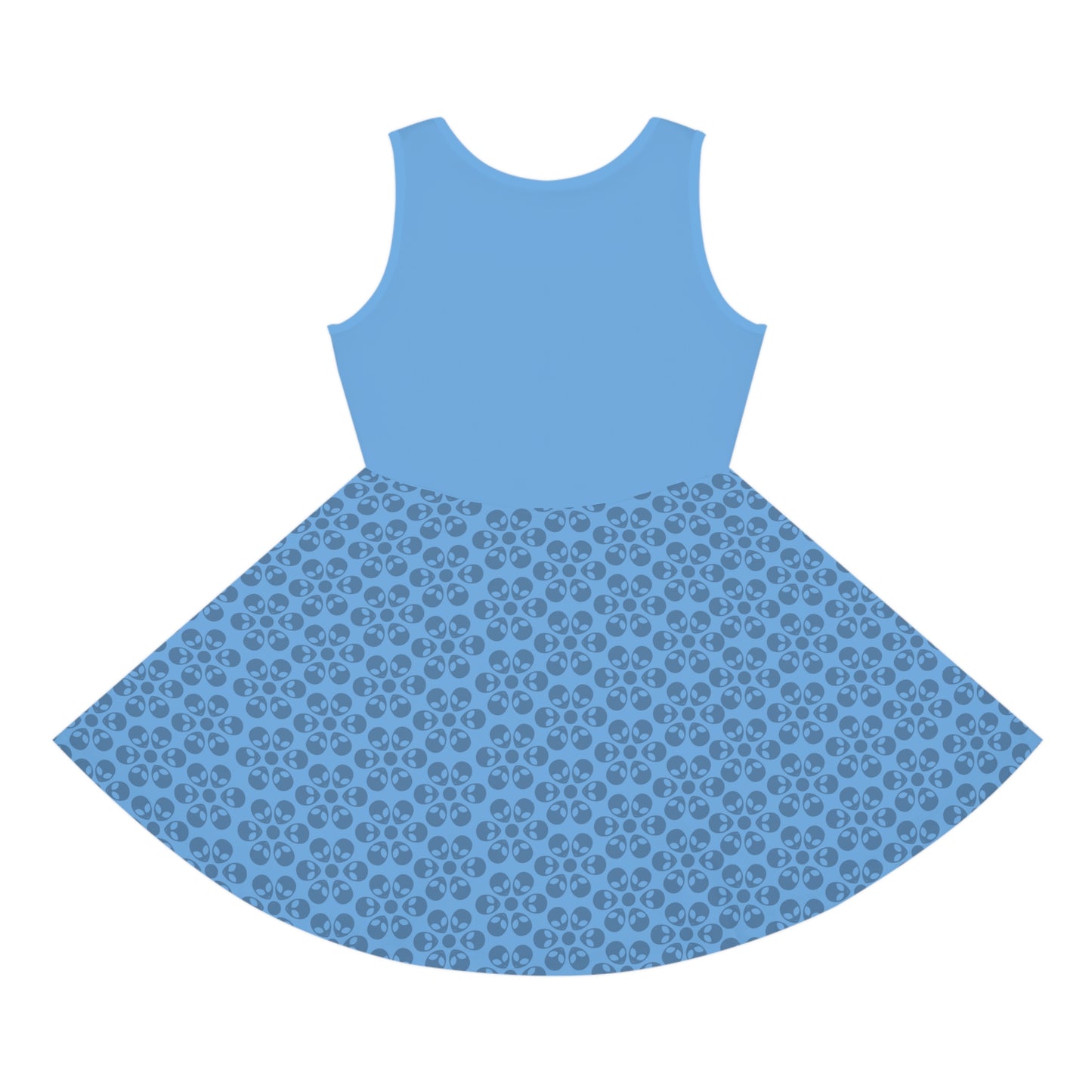 Girls Floral Sleeveless Sundress Cute Summer Dress Kids Fashion Birthday Outfit Playful Floral Pattern Spring Dress Alien Flowers Light Blue