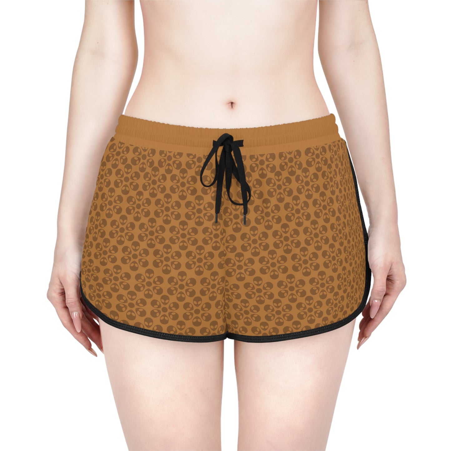 Womens Relaxed Shorts  Alien Flowers Light Brown