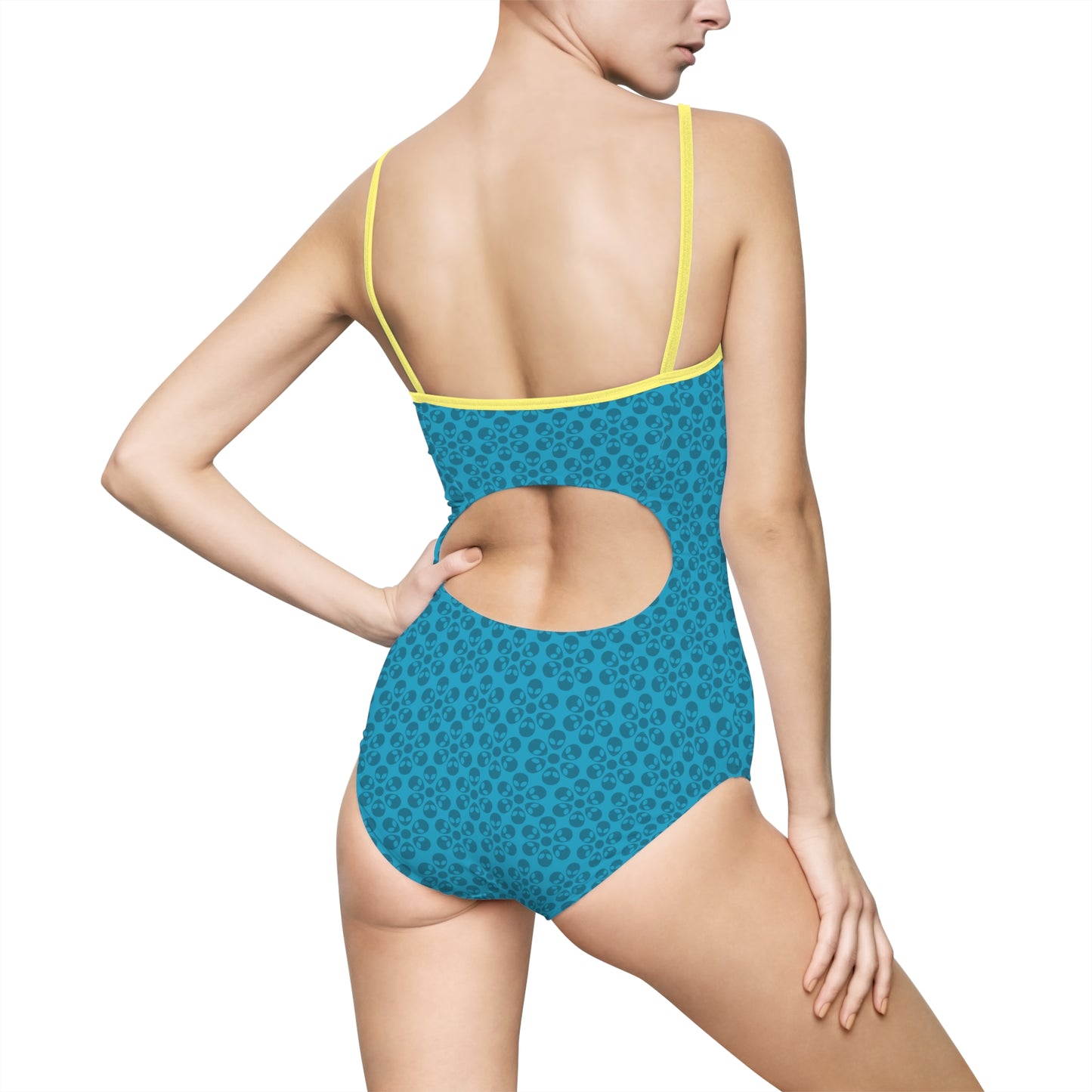 Womens Onepiece Swimsuit  Alien Flowers Turquoise