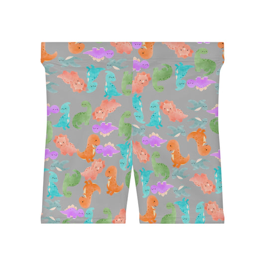 Colorful Dinosaur Womens Biker Shorts  AOP Perfect for Casual Wear workout Summer Birthdays Playdates Unique Gift Rainbow Dinos Light Grey