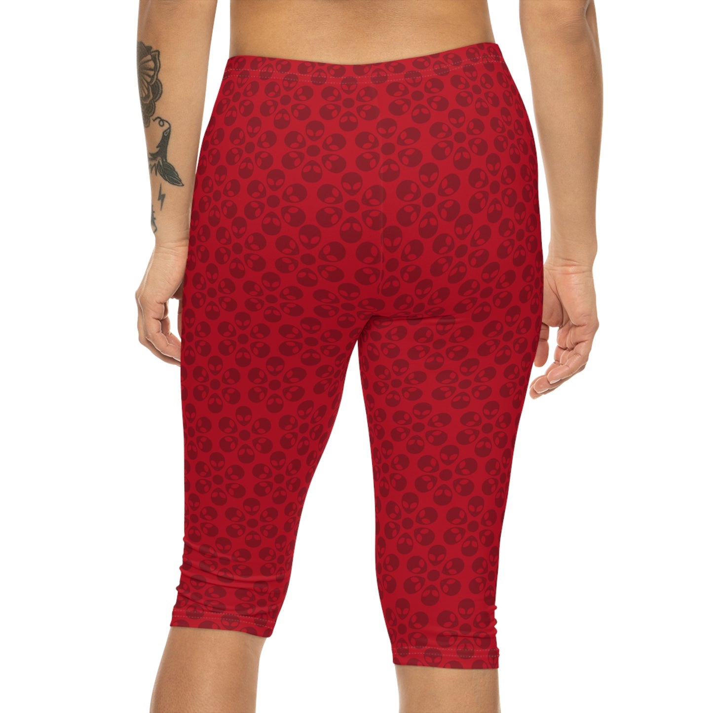 Women’s Capri Leggings Alien Flowers Dark Red