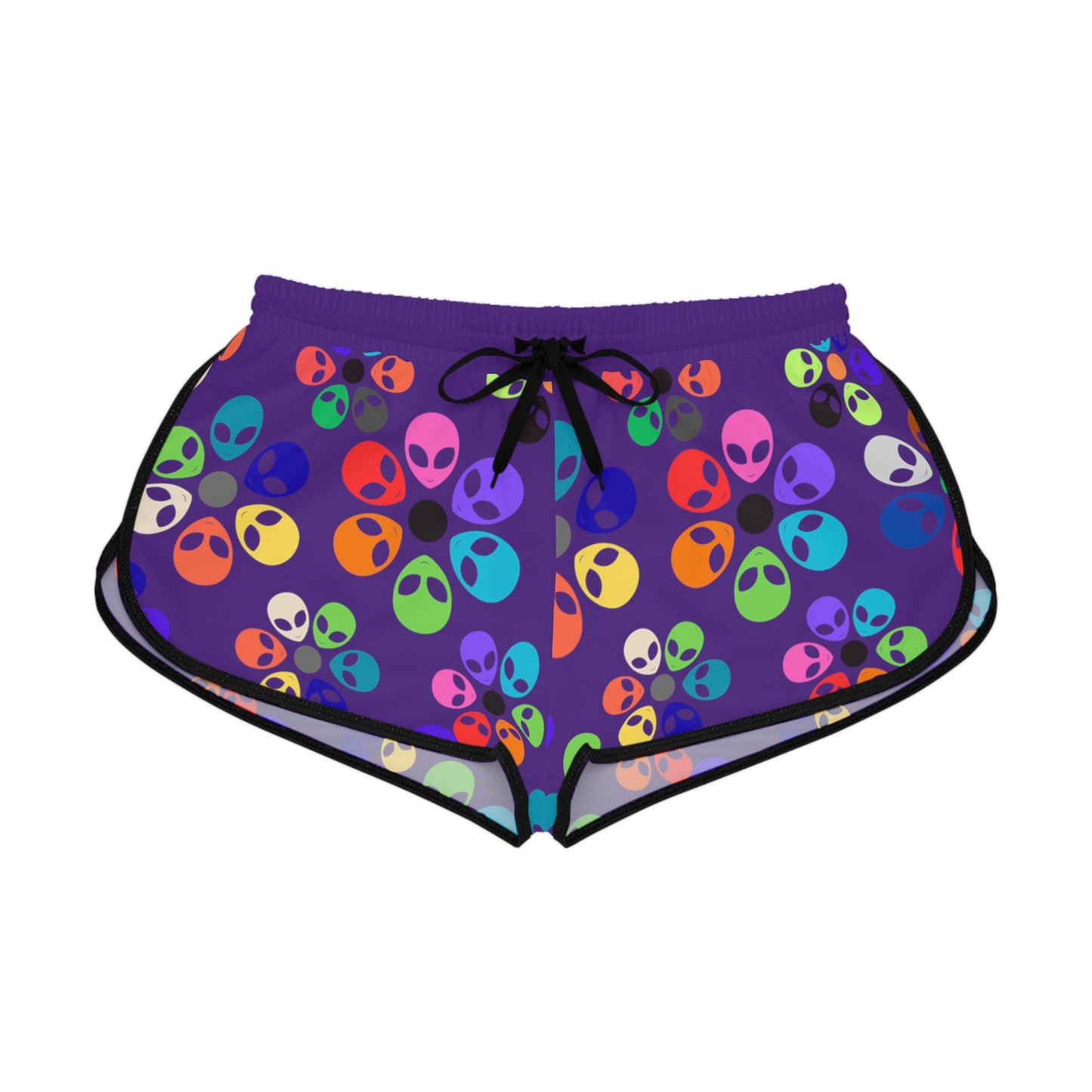 Colorful Alien Flower Print Womens Relaxed Shorts Summer Loungewear Beachwear Festival Outfit Casual Comfort Alien Rainbow Flowers Purple