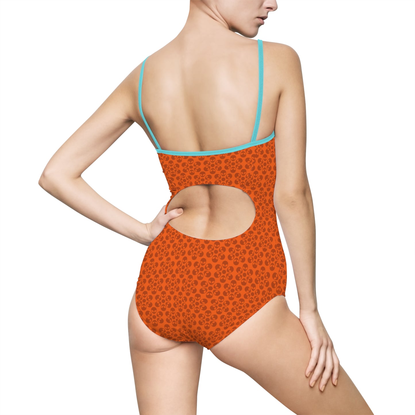 Womens Onepiece Swimsuit  Alien Flowers Orange