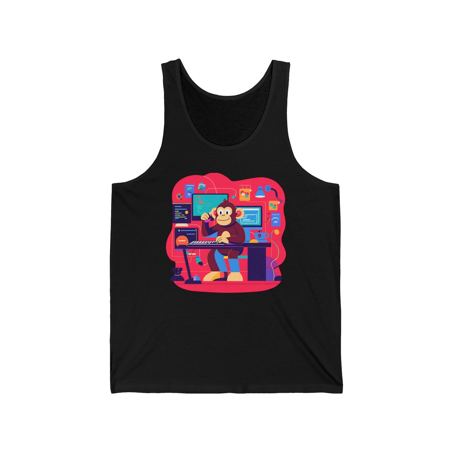 Creative Monkey Tech Tank Top, Unisex Jersey Tank, Gaming Shirt, Geek Wear, Gift for Programmers, Fun Summer Outfit