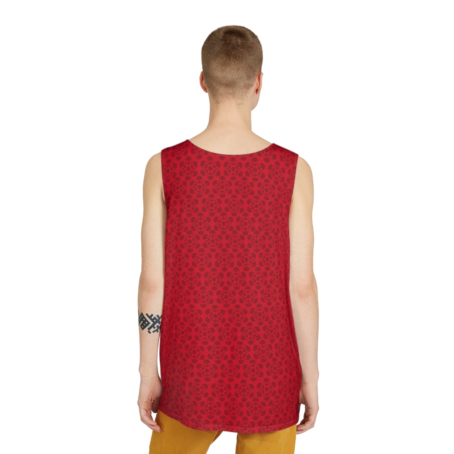Stylish Mens Tank Top  AOP Leopard Print Summer Wear Fitness Gear Casual Apparel Trendy Vacation Outfit Alien Flowers Dark Red