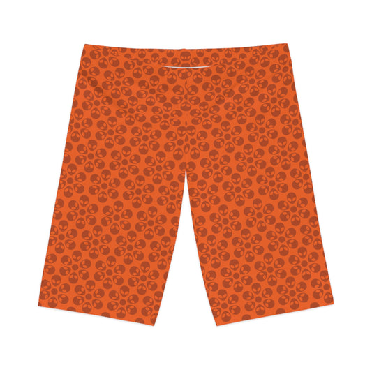 Womens Bike Shorts Alien Flowers Orange
