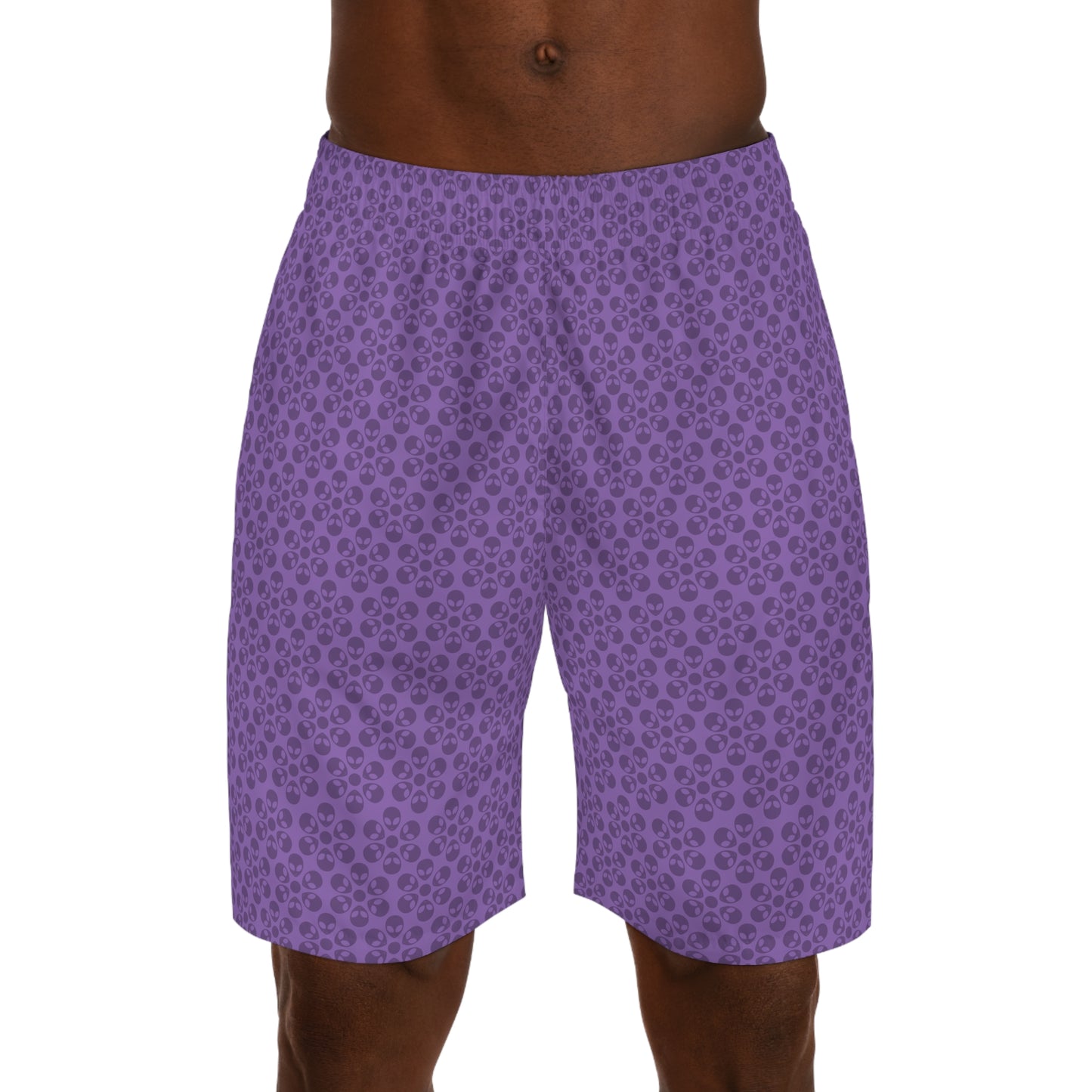 Mens Jogger Shorts  Alien Flowers Light Purple