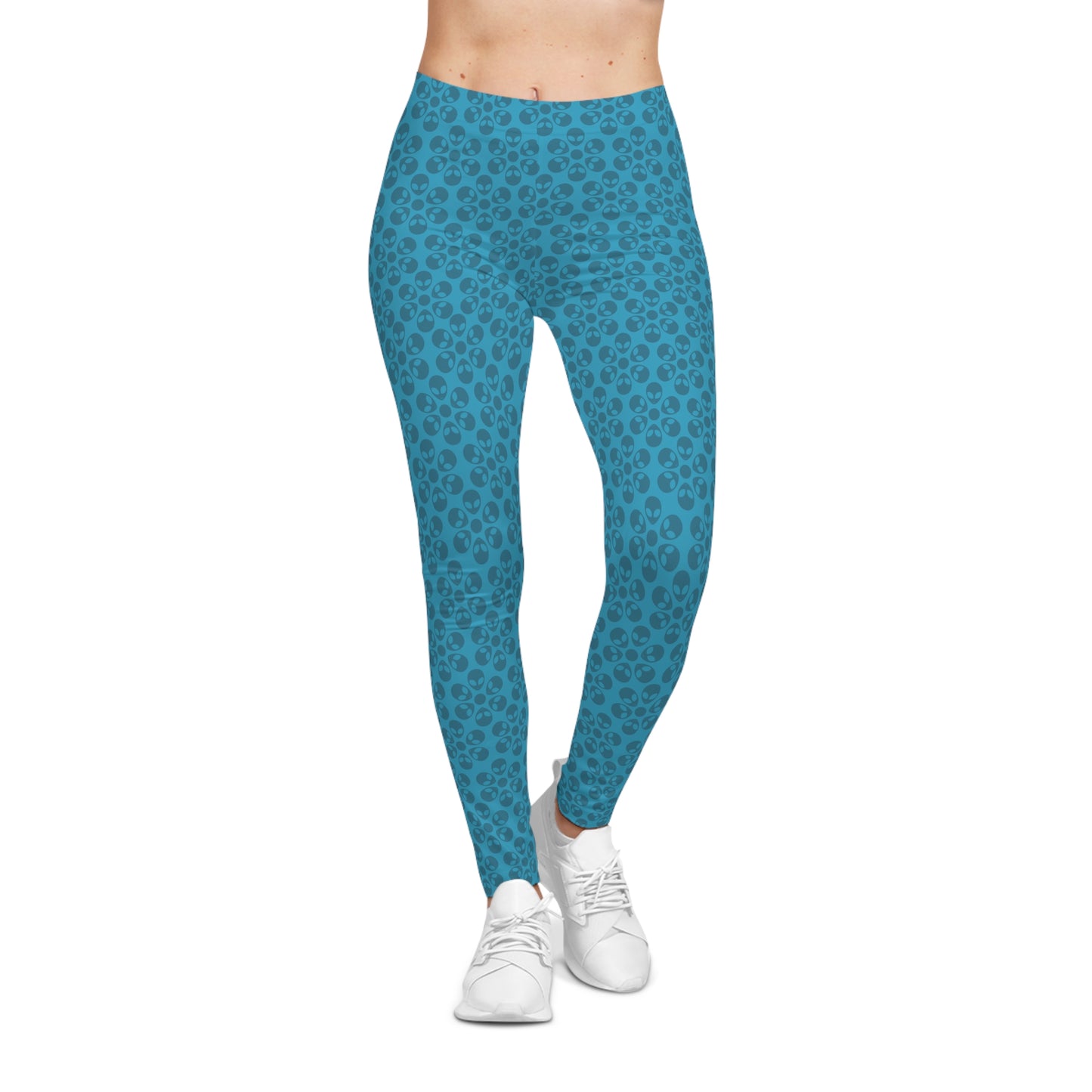 Chic Floral Leggings  Trendy Loungewear for Women Fitness Pants Yoga Wear Stylish Outfits Everyday Comfort Alien Flowers Turquoise