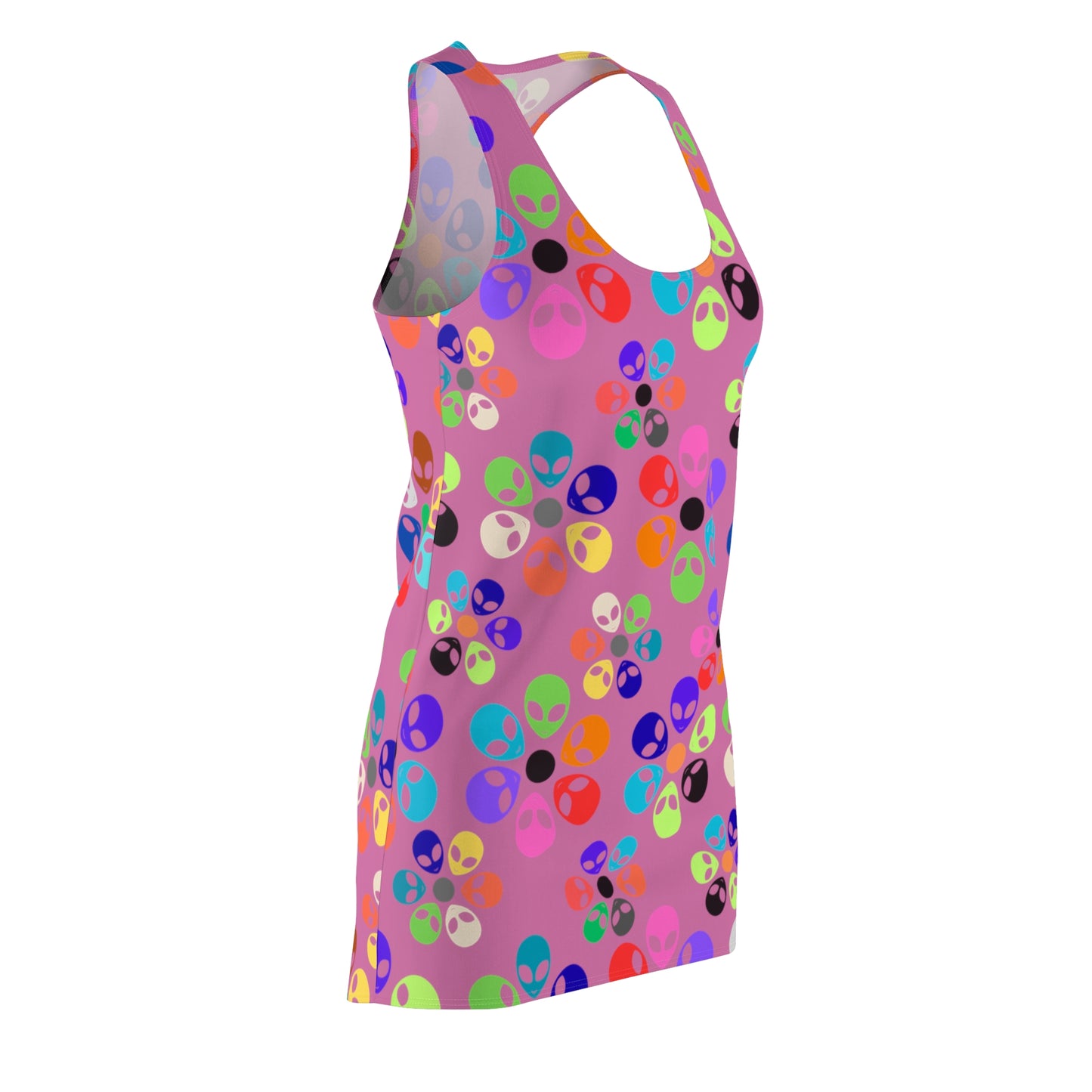 Alien Print Racerback Dress for Funloving Women Summer Party Dress Casual Wear Festival Outfit Unique Gift Idea Alien Rainbow Flowers Light Pink