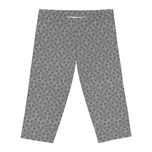Womens Capri Leggings Alien Flowers Grey