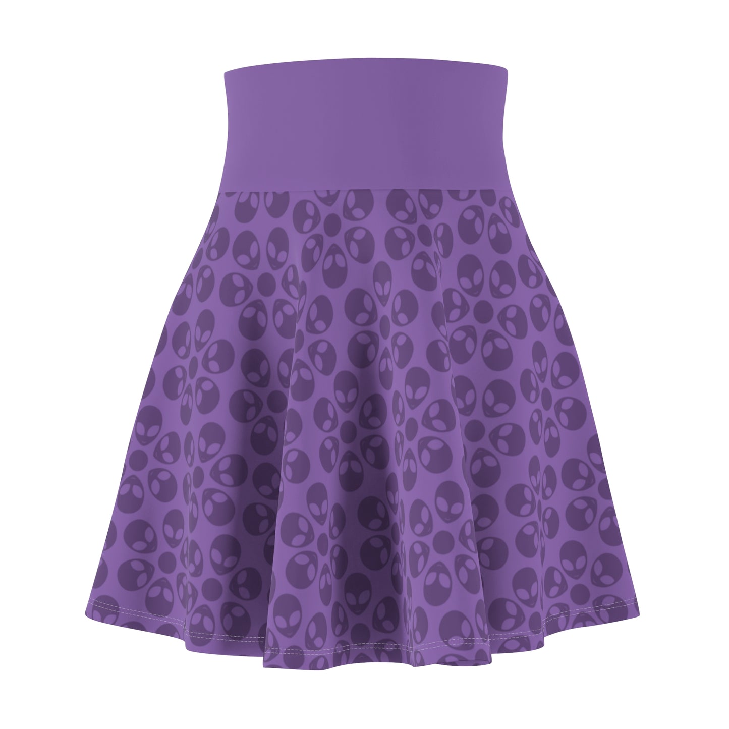 Skull Pattern Womens Skater Skirt Cute AOP Skirt Gothic Summer Wear Festival Outfit Alternative Fashion Alien Flowers Light Purple