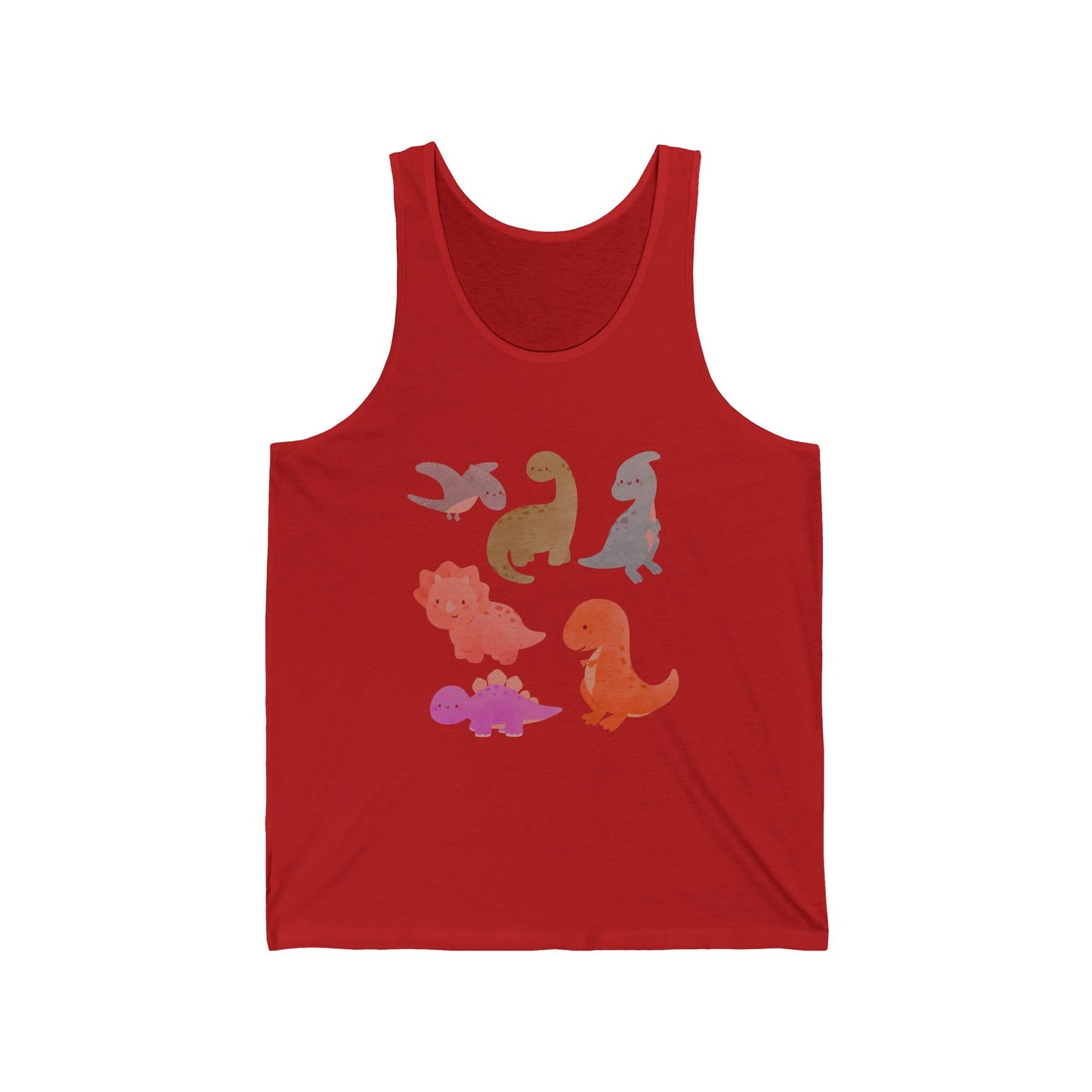 Dinosaur Graphic Unisex Jersey Tank | Fun Summer Top, Cute Gift for Kids and Adults, Dinosaur Lovers, Birthday Party, Casual Wear