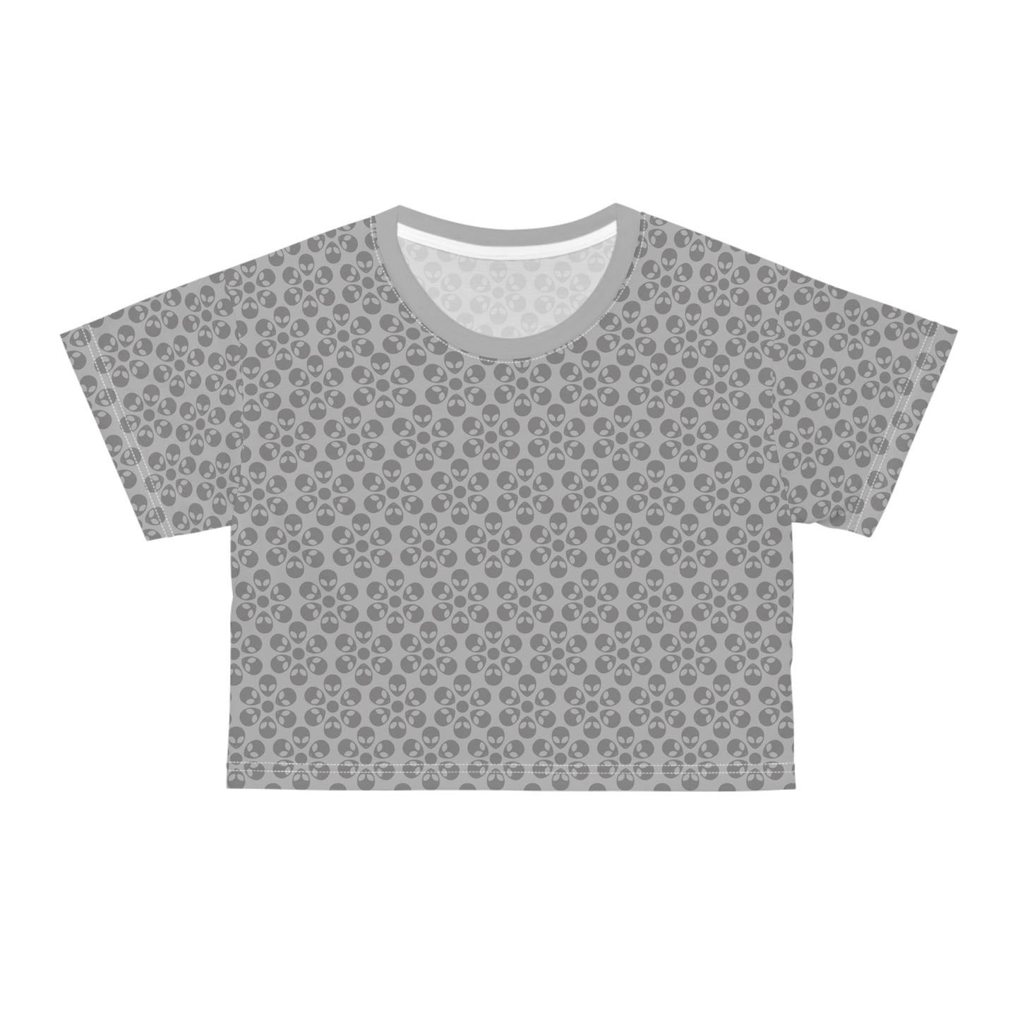 Feminine Floral Crop Tee Trendy Summer Top Aesthetic Graphic Shirt Casual Outfit Unique Gift for Her Vintage Style Tee Alien Flowers Light Grey