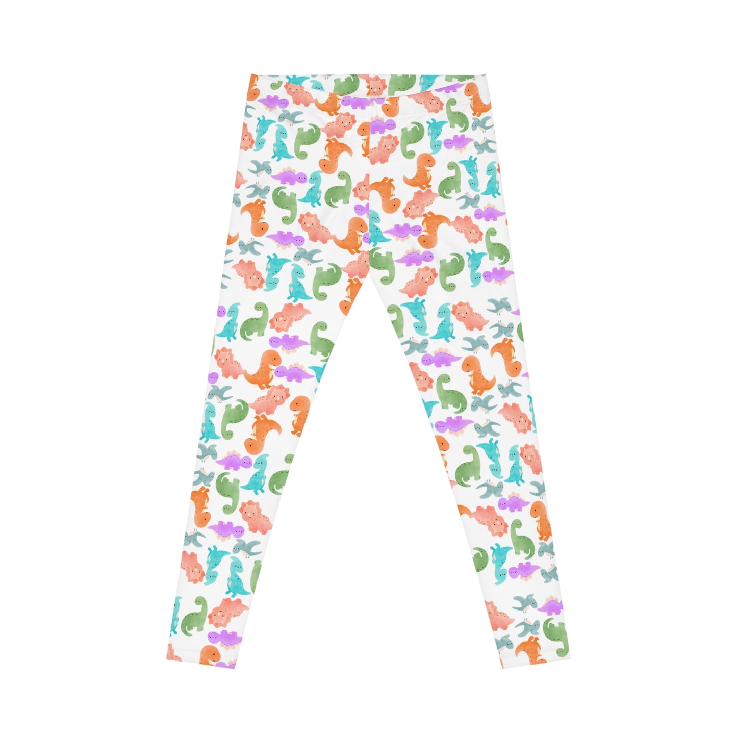 Colorful Dinosaur Print Leggings  Fun Everyday Activewear Yoga Pants Fitness Apparel Gift for Kids Playful Fashion Rainbow Dinos White