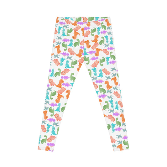 Colorful Dinosaur Print Leggings  Fun Everyday Activewear Yoga Pants Fitness Apparel Gift for Kids Playful Fashion Rainbow Dinos White