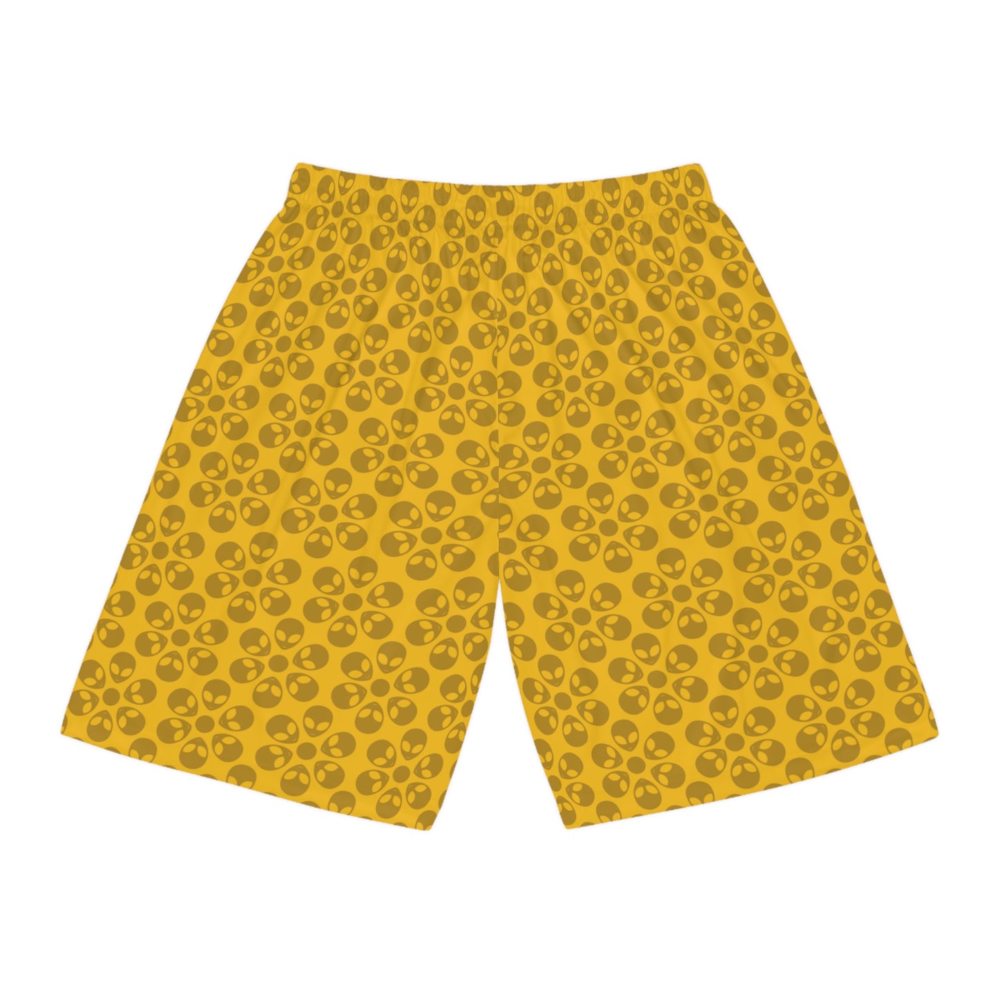 Trendy Skull Pattern Basketball Shorts Summer Activewear Sports Apparel Casual Wear Beach Shorts Gift for Basketball Lovers Alien Flowers Yellow