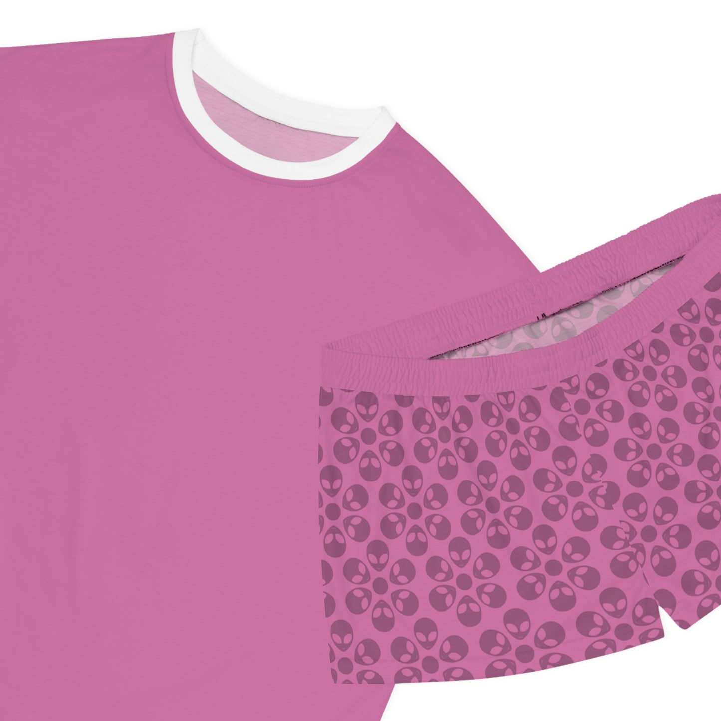 Stylish Womens Pajama Set Cozy Sleepwear AOP Floral Print Perfect for Lounging Gift for Her Summer Nights Relaxation Alien Flowers Light Pink