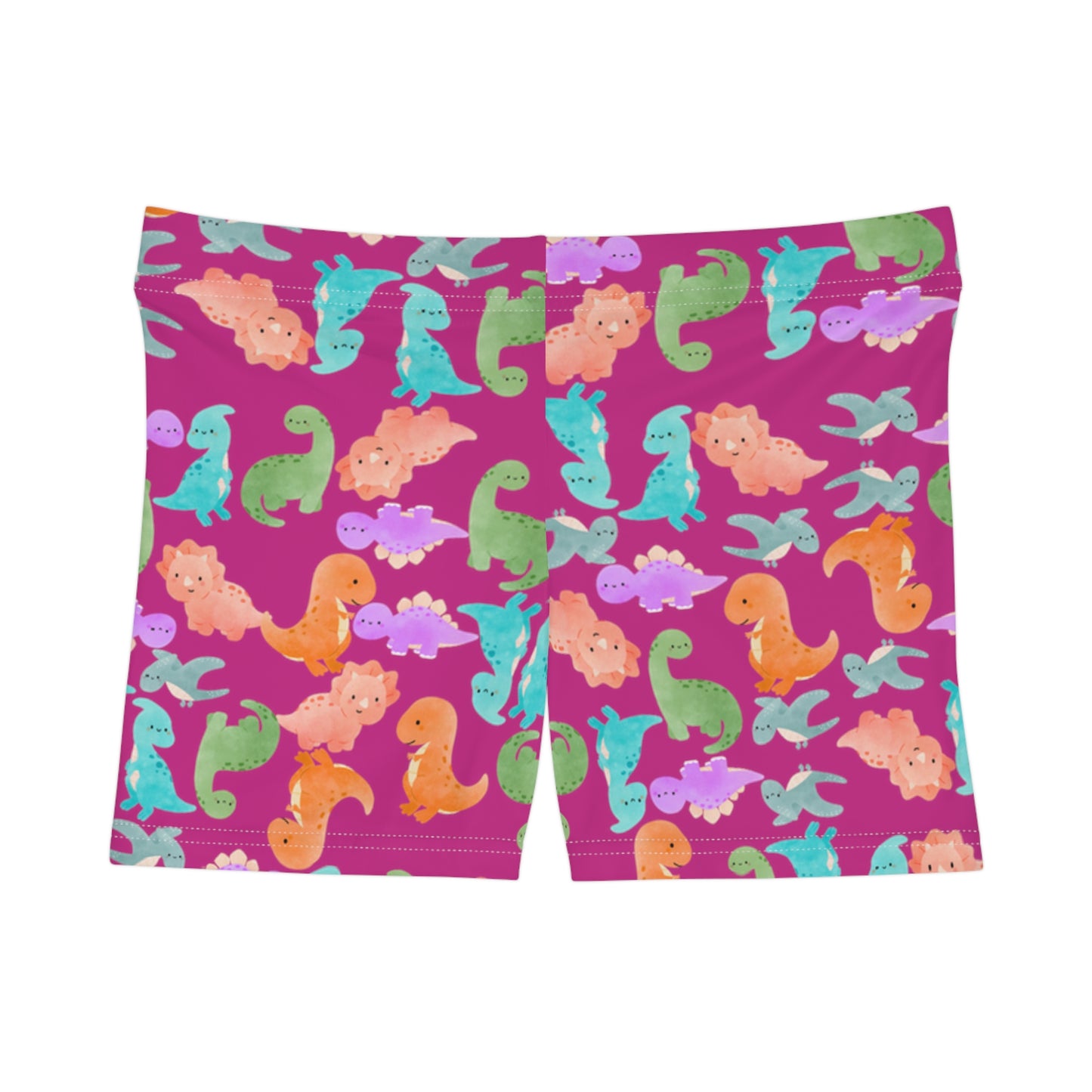 Dinosaur Print Womens Shorts Cute Summer Loungewear Kids Party Attire Beach Day Outfit Colorful Activewear Rainbow Dinos Pink
