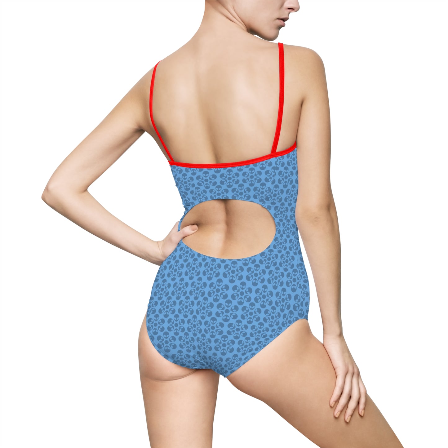 Womens Onepiece Swimsuit  Alien Flowers Light Blue