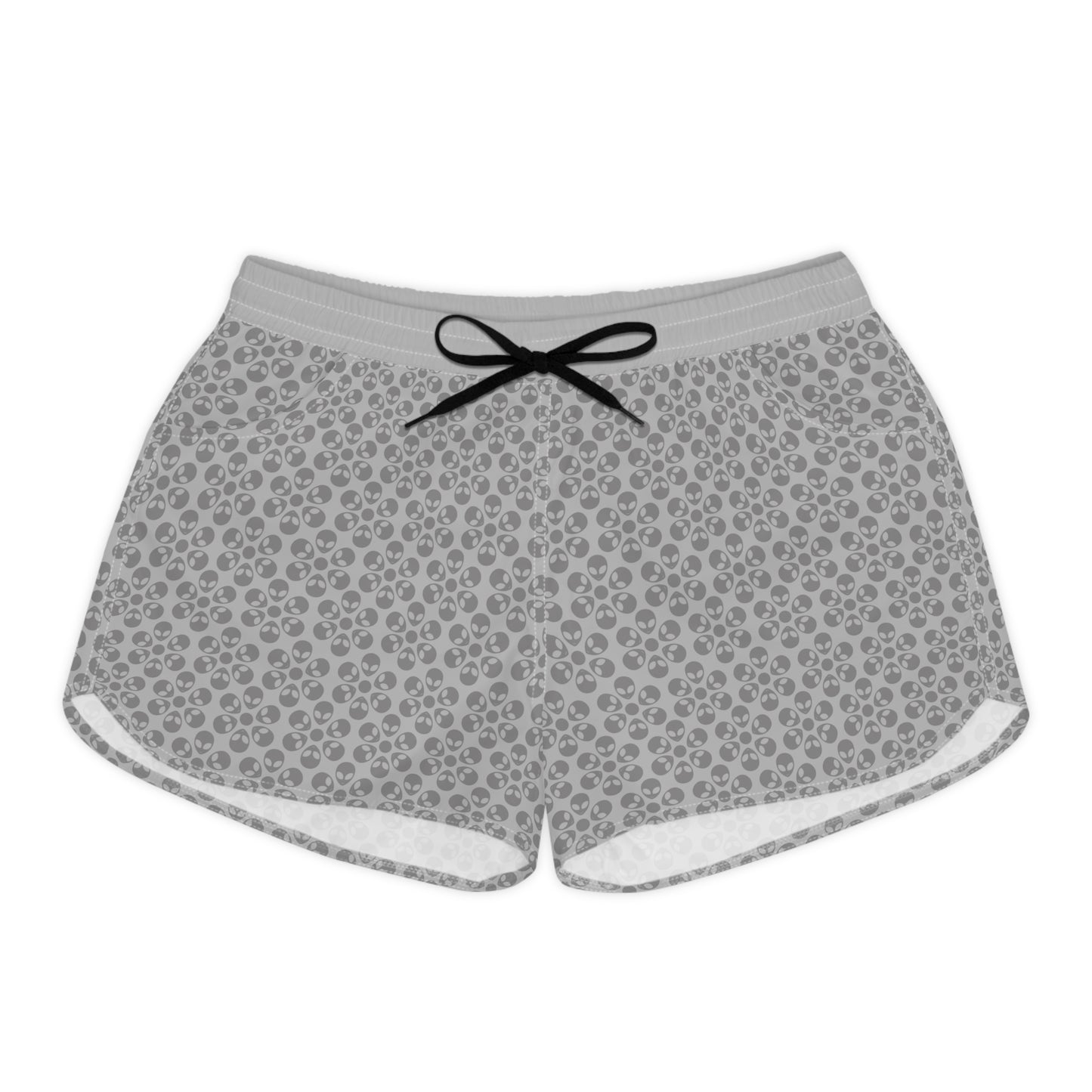 Casual Alien Print Shorts for Women Fashionable Summer Loungewear Perfect for Lounging Yoga Beach Summer Vacations Gifts Alien Flowers Light Grey