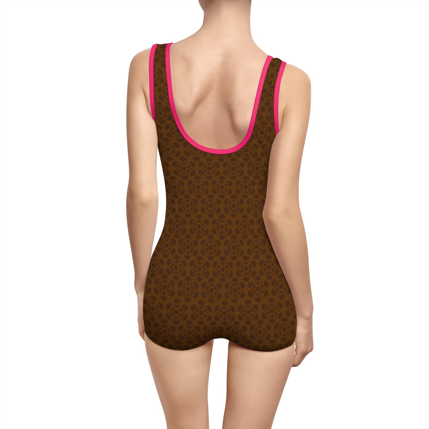 Womens Vintage Swimsuit  Alien Flowers Brown