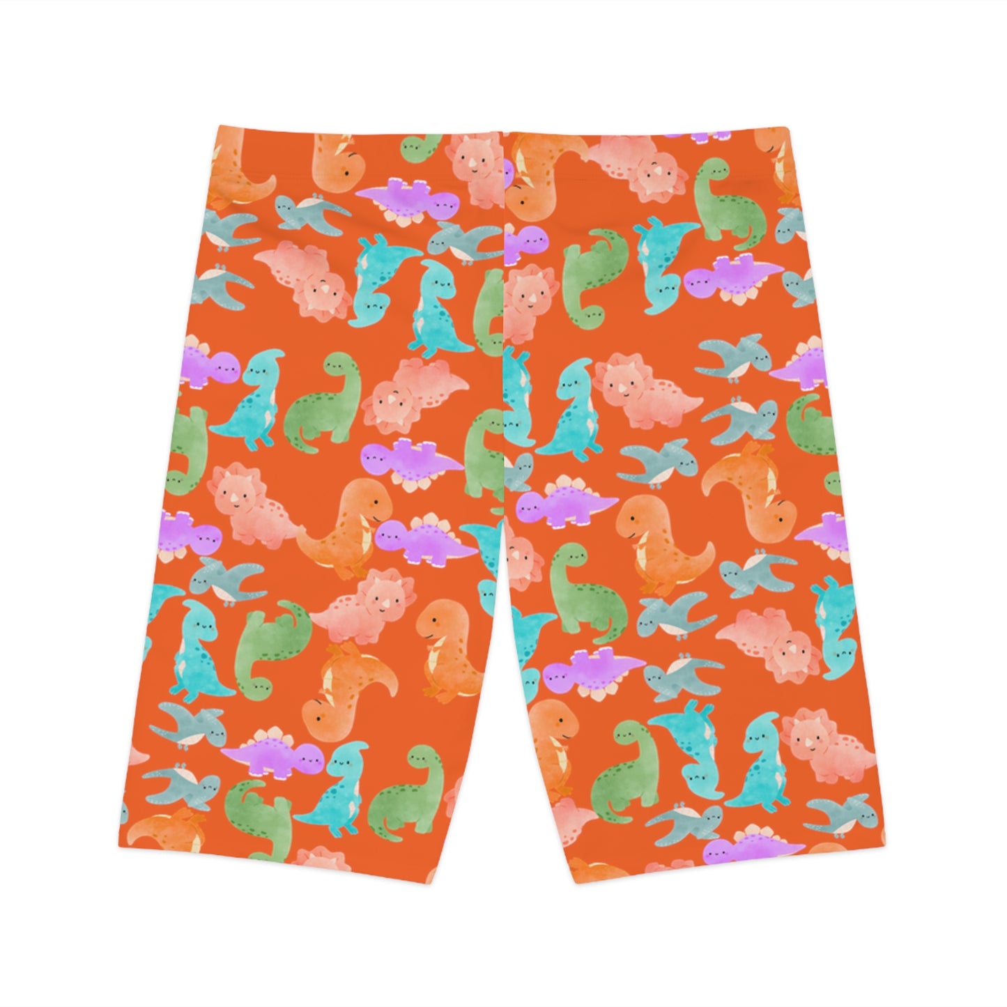 Womens Bike Shorts  Rainbow Dinos Orange