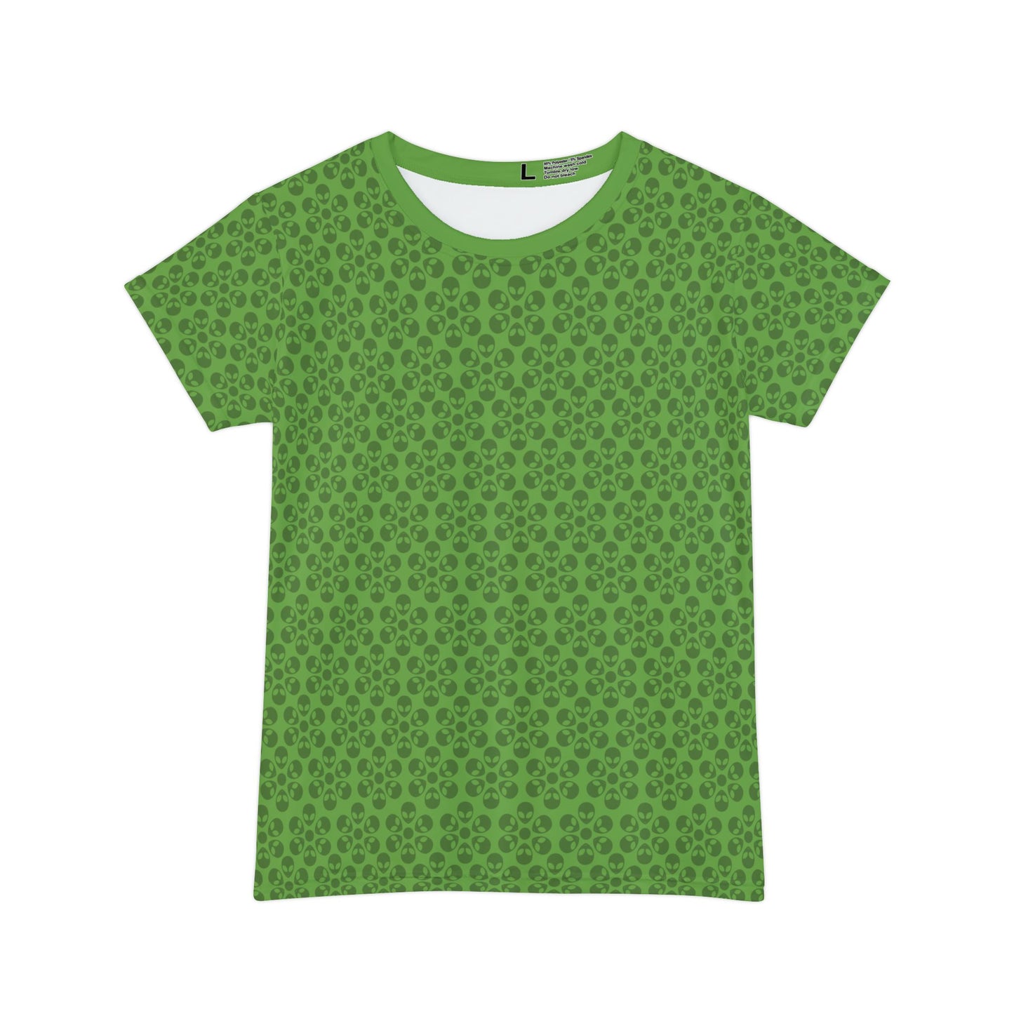Womens Short Sleeve Shirt Alien Flowers Green
