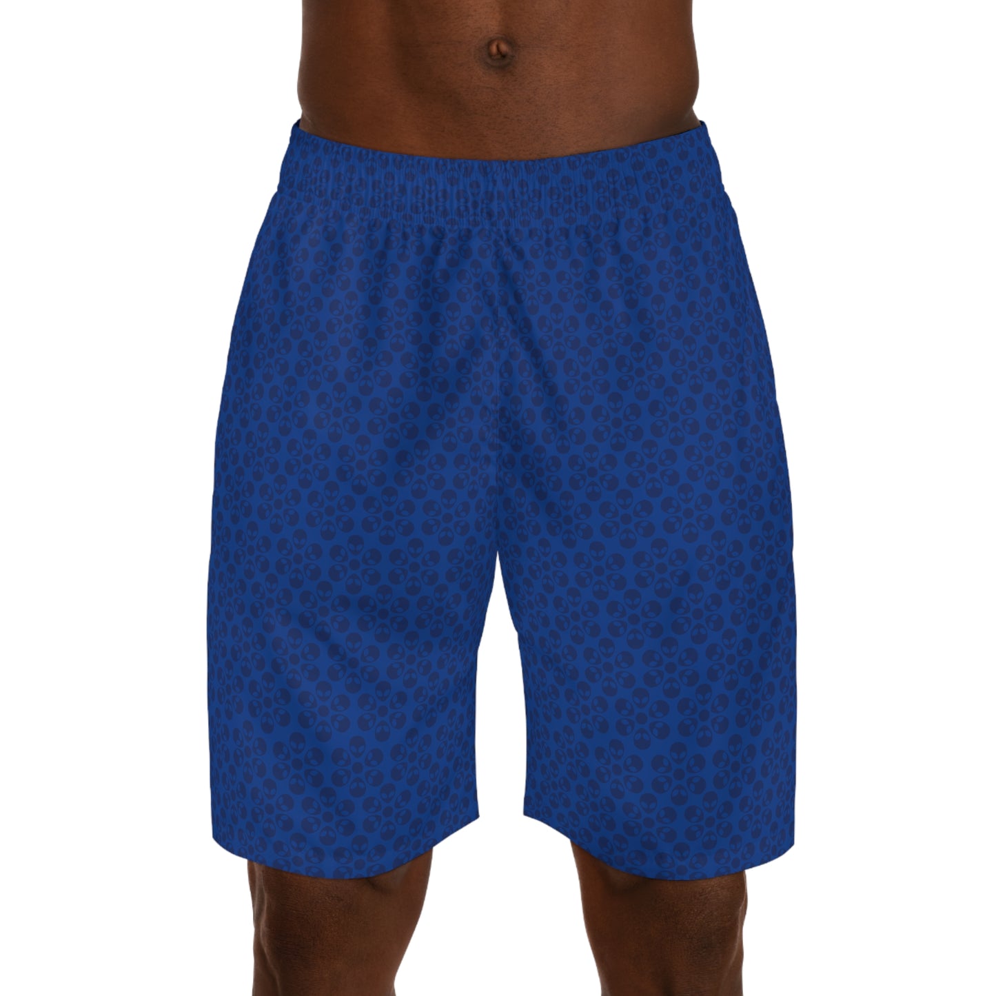 Mens Jogger Shorts  Alien Flowers Dark Blue