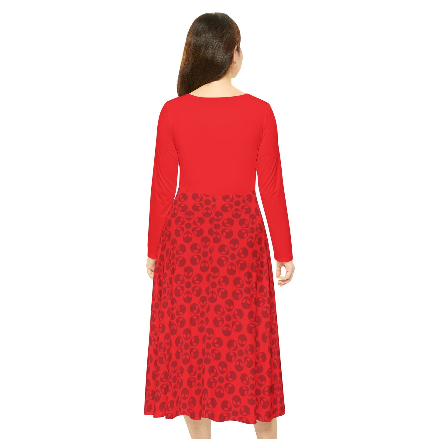 Womens Long Sleeve Dance Dress Alien Flowers Red