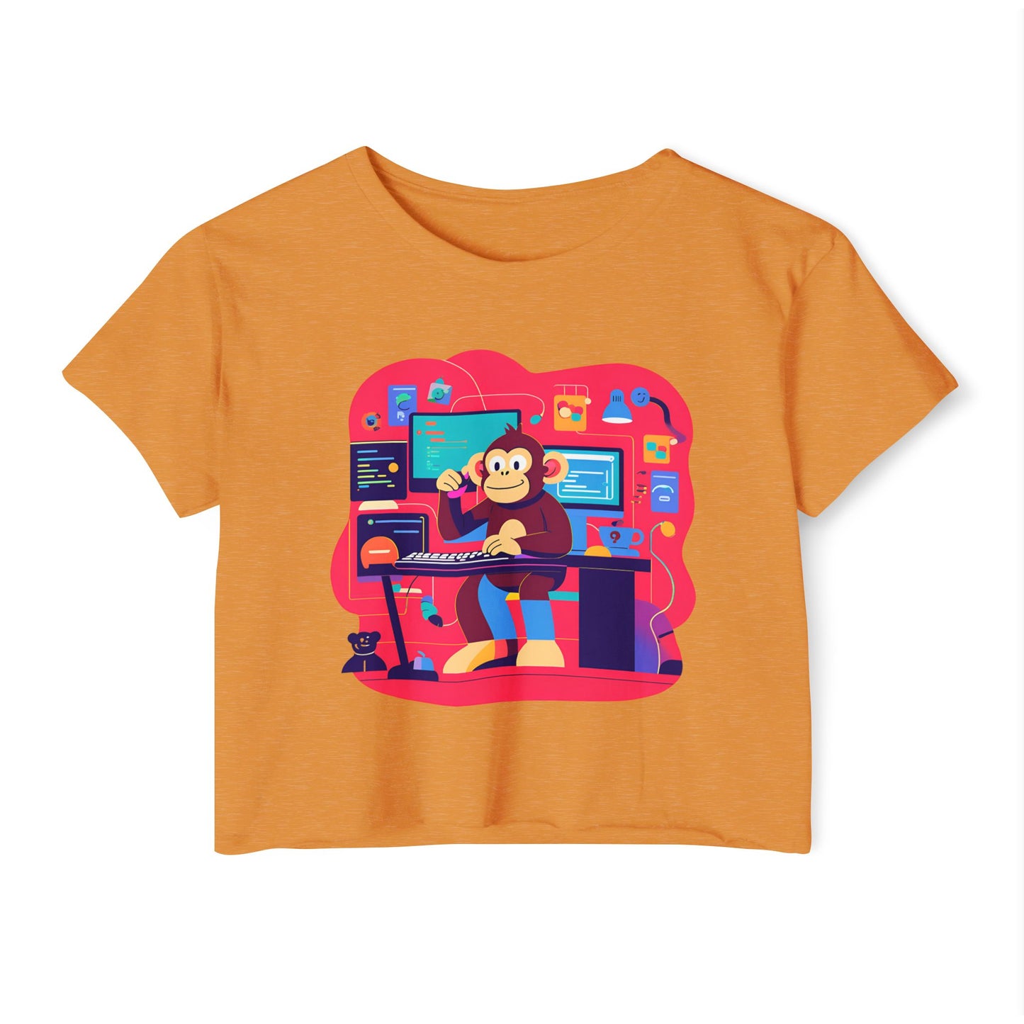 Colorful DJ Monkey Festival Crop Top, Music Festival Shirt, Summer Party Top, Gift for Festival Lovers, Playful Unique T-Shirt