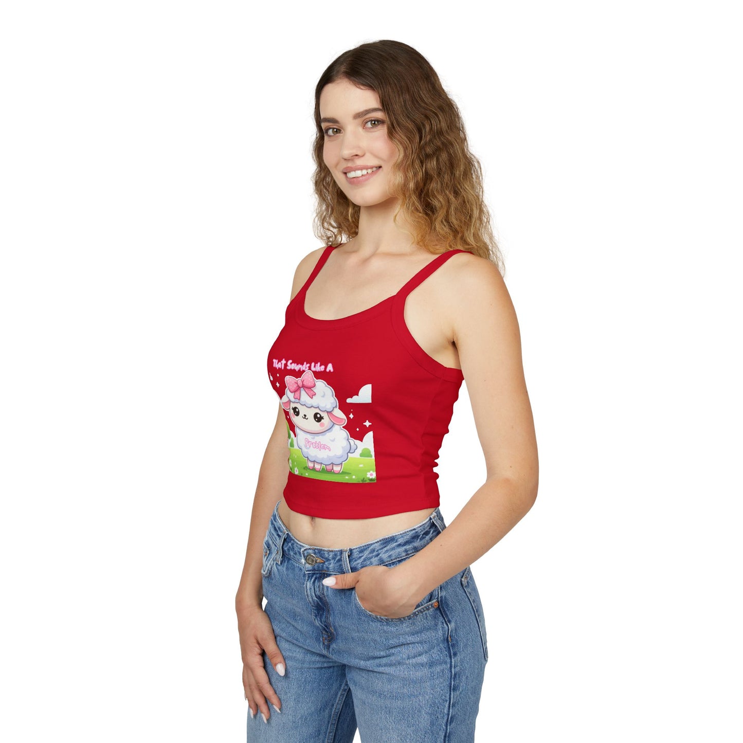 Cute Sheep Graphic Women&#039;s Spaghetti Strap Tank Top - Fun & Playful Design for Spring/Summer