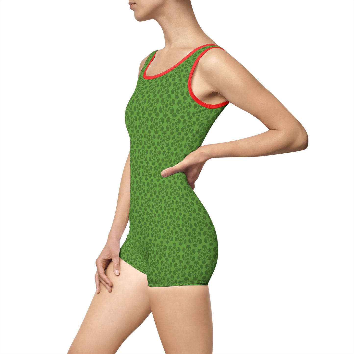 Womens Vintage Swimsuit  Alien Flowers Green